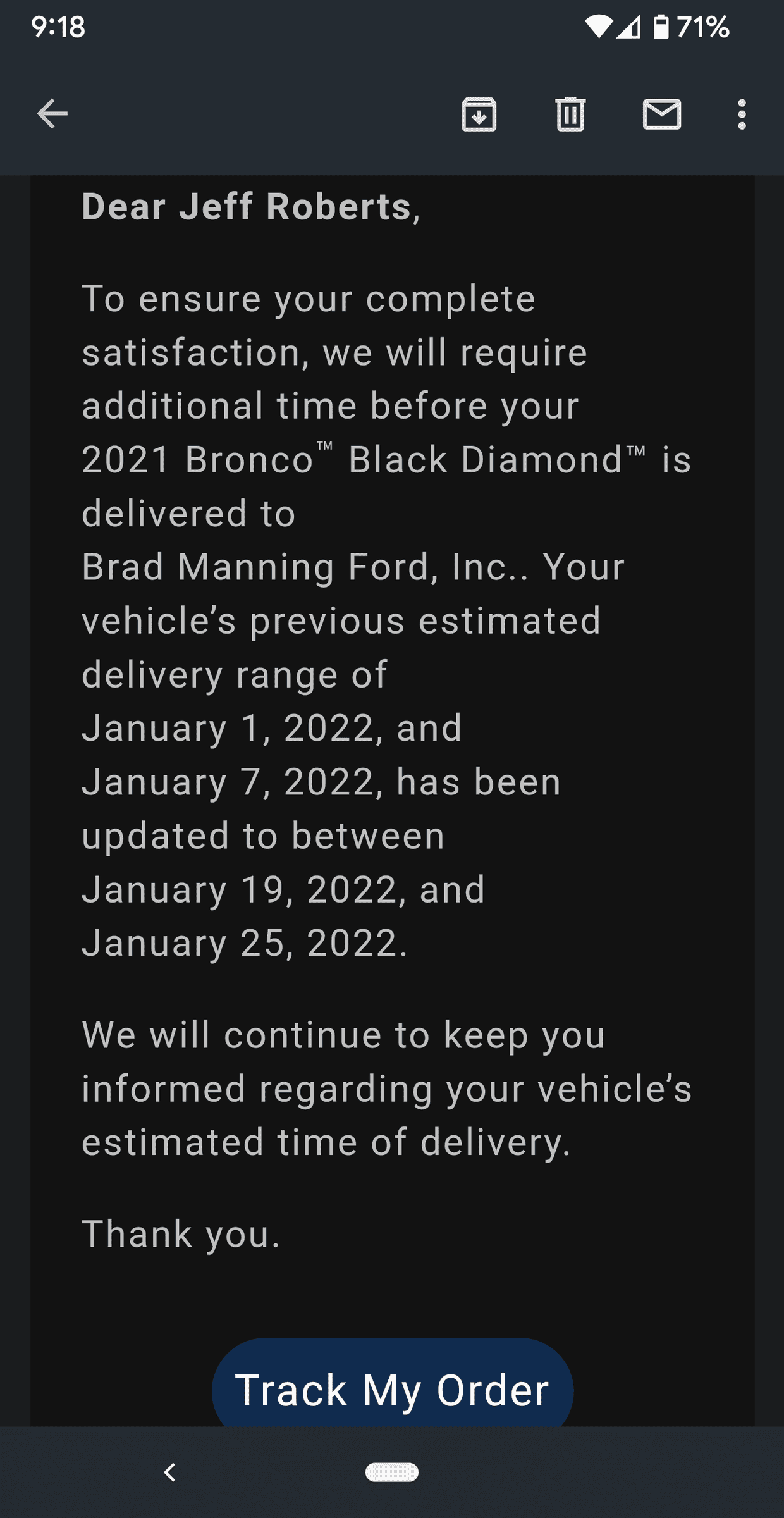 Ford Bronco *** DIRT MOUNTAIN Broncos - Built, Shipped, Delivered Tracker*** Screenshot_20220108-091900