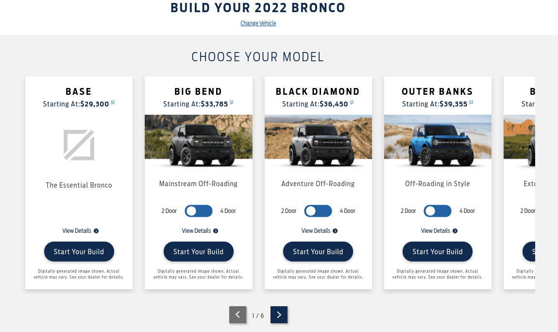 Ford Bronco No BASE trim available in Build & Price Screenshot 2022-01-11 6.46.16 AM