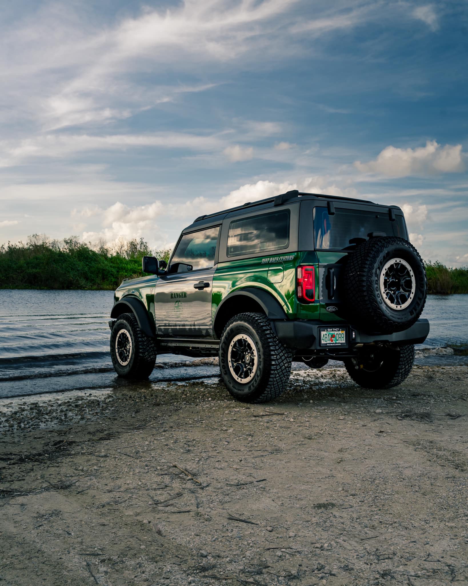 Ford Bronco "Sasquatch Patrol" Basesquatch in Gloss Metallic Racing Green wrap park ranger theme 271325664_385239116732068_4642245183665641206_n