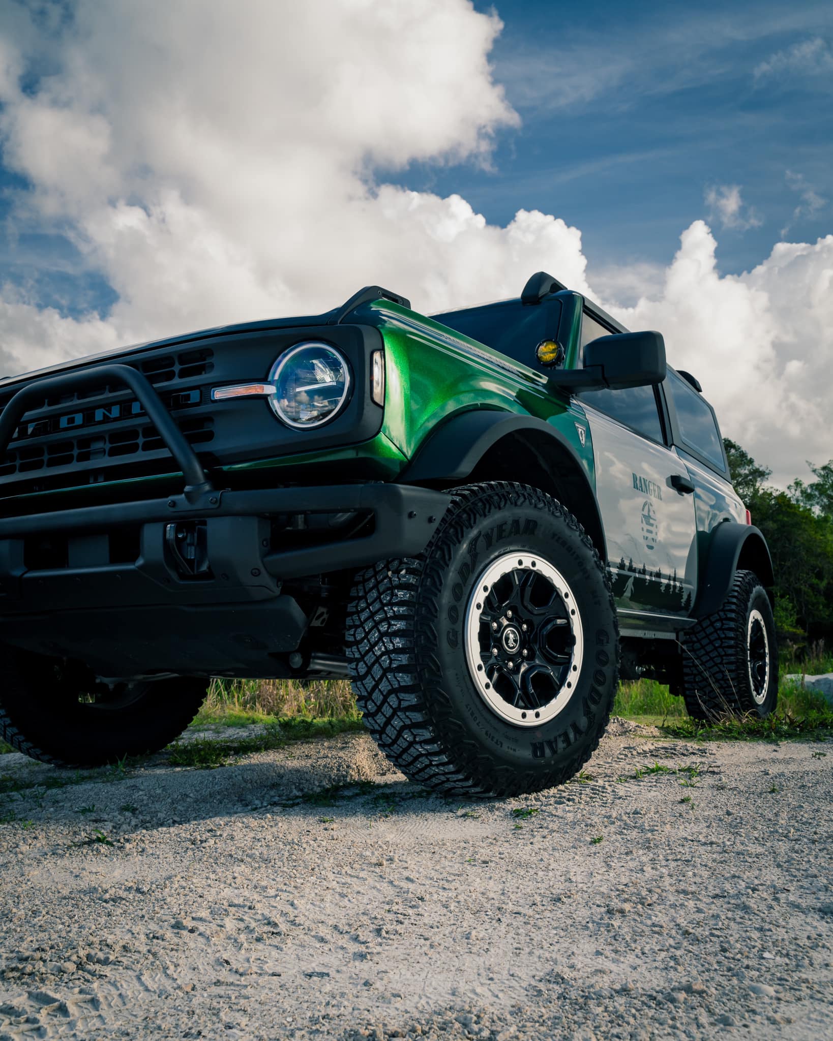 Ford Bronco "Sasquatch Patrol" Basesquatch in Gloss Metallic Racing Green wrap park ranger theme 271702750_385239096732070_5950632515091003405_n