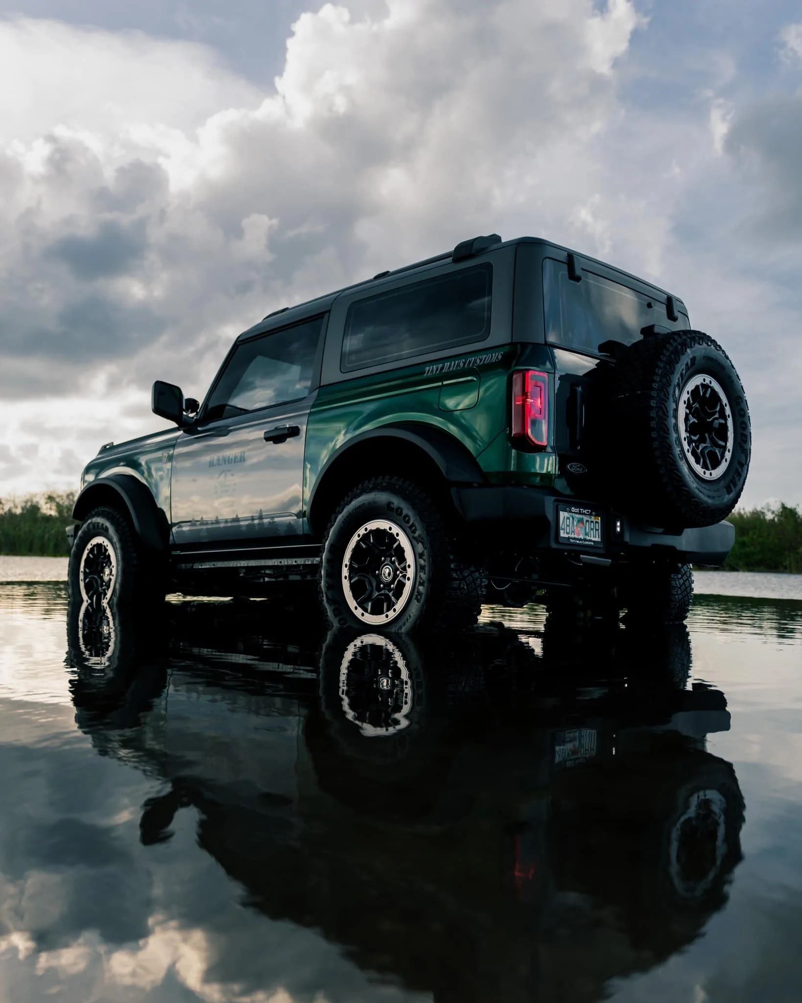Ford Bronco "Sasquatch Patrol" Basesquatch in Gloss Metallic Racing Green wrap park ranger theme 271328465_385239193398727_5420545126959982774_n