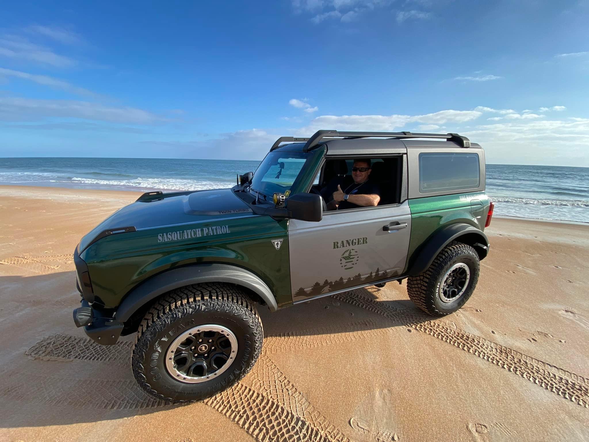 Ford Bronco "Sasquatch Patrol" Basesquatch in Gloss Metallic Racing Green wrap park ranger theme 271808958_385238586732121_996428844602138308_n