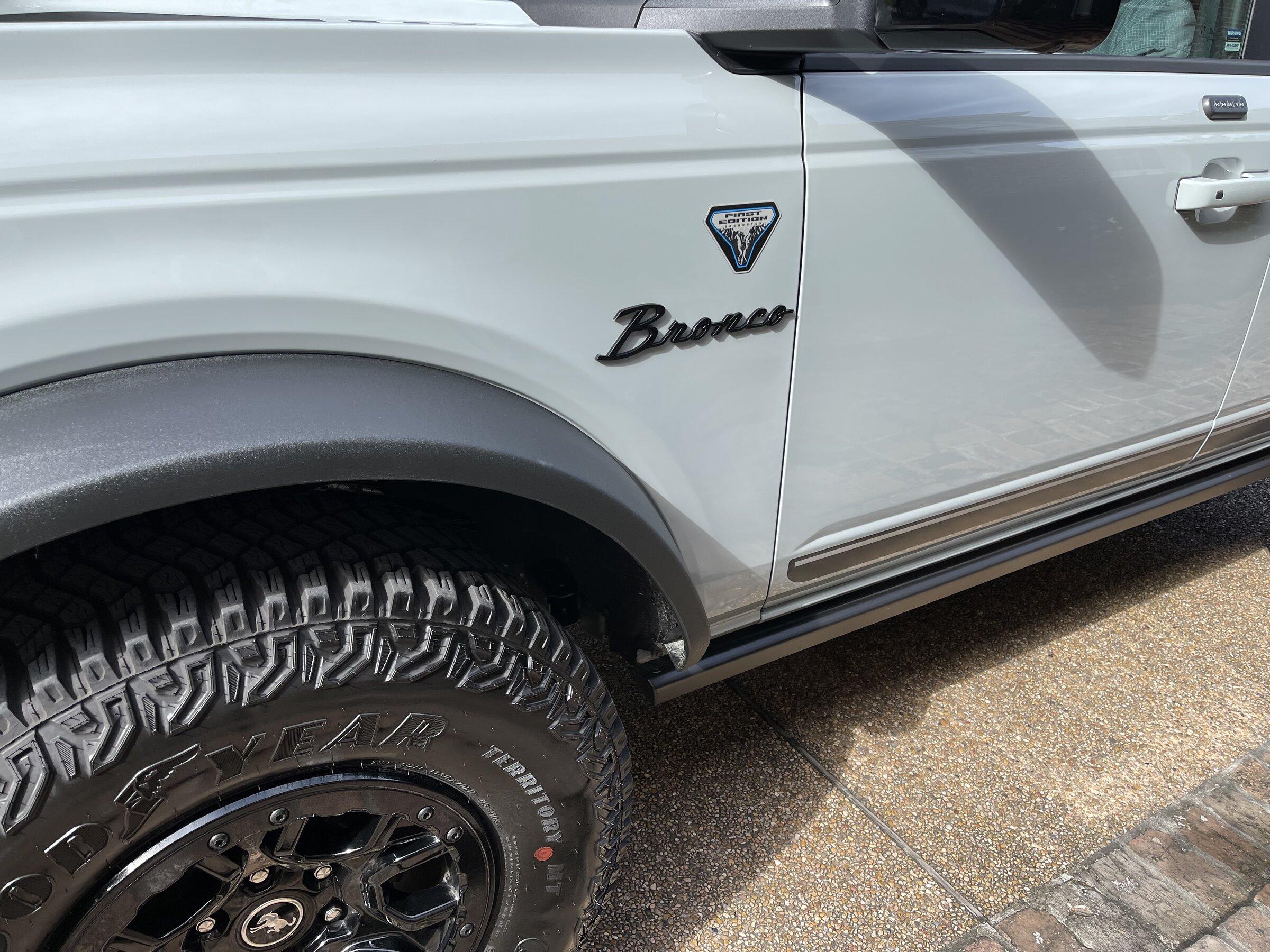 Ford Bronco Bronco script emblem installed ECC30681-3BBF-4374-A8BD-1AEC2B67EFD0
