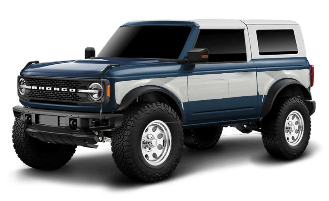 Ford Bronco Retro Bronco Graphics & Slant Back Top Renderings blue-whit