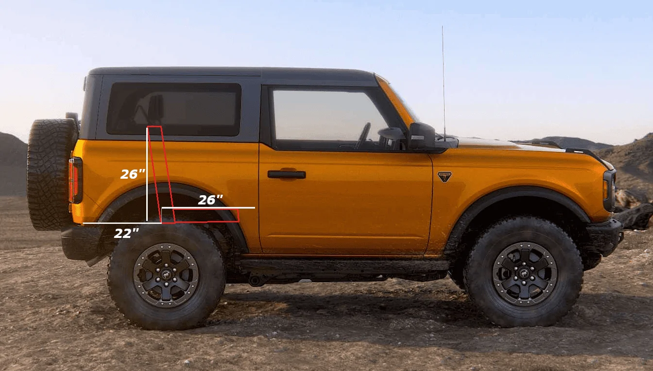 Ford Bronco Bronco 2-Door Cargo Area Size / Volume Analysis (Dimensions - Length, Width, Height) 2-dr-rear-seat