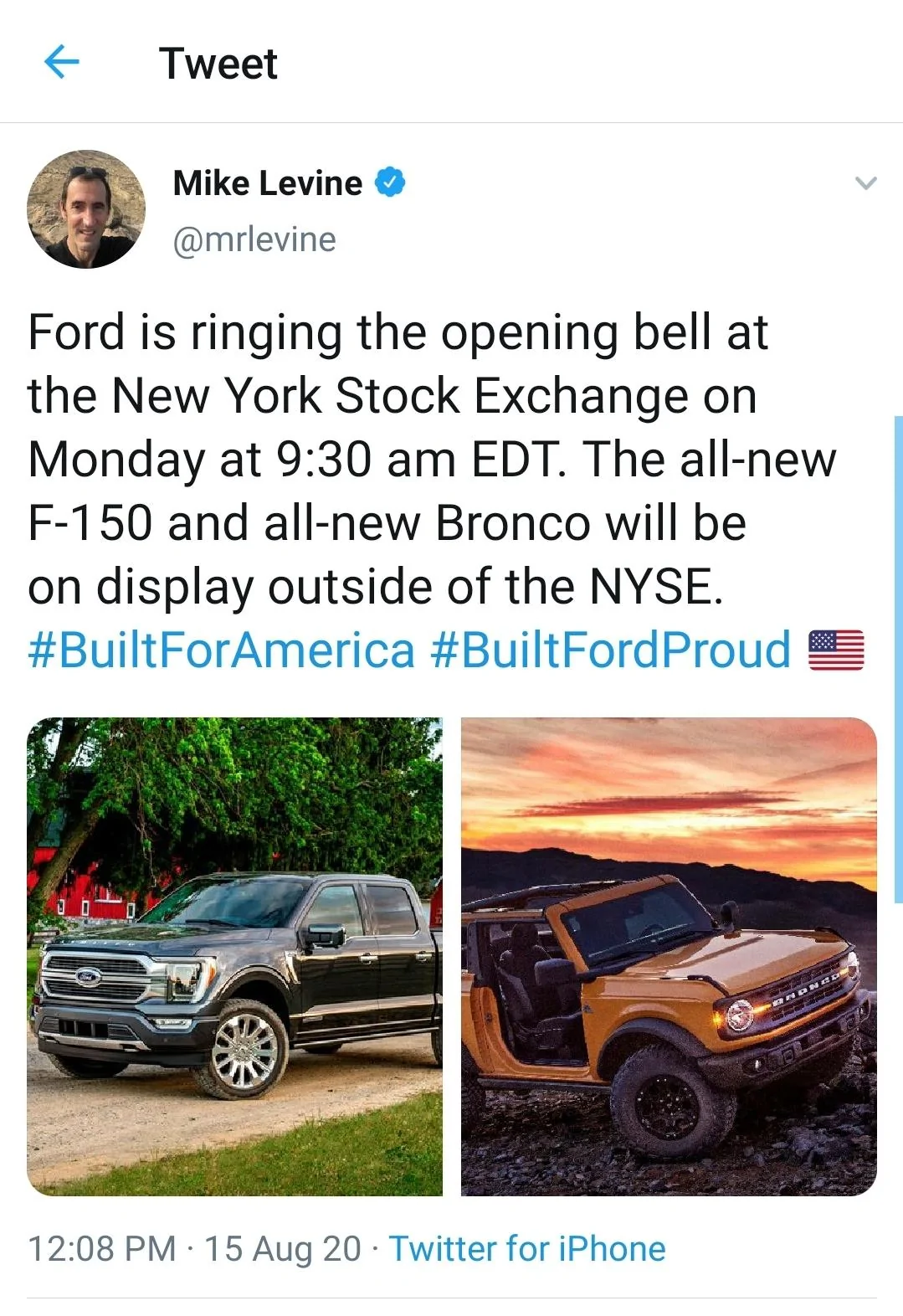 Ford Bronco 2021 Ford Bronco Makes NYC Debut at NYSE (Aug 17) - Pics, Video, Q&A screenshot_20200815-125618_twitter-jpg