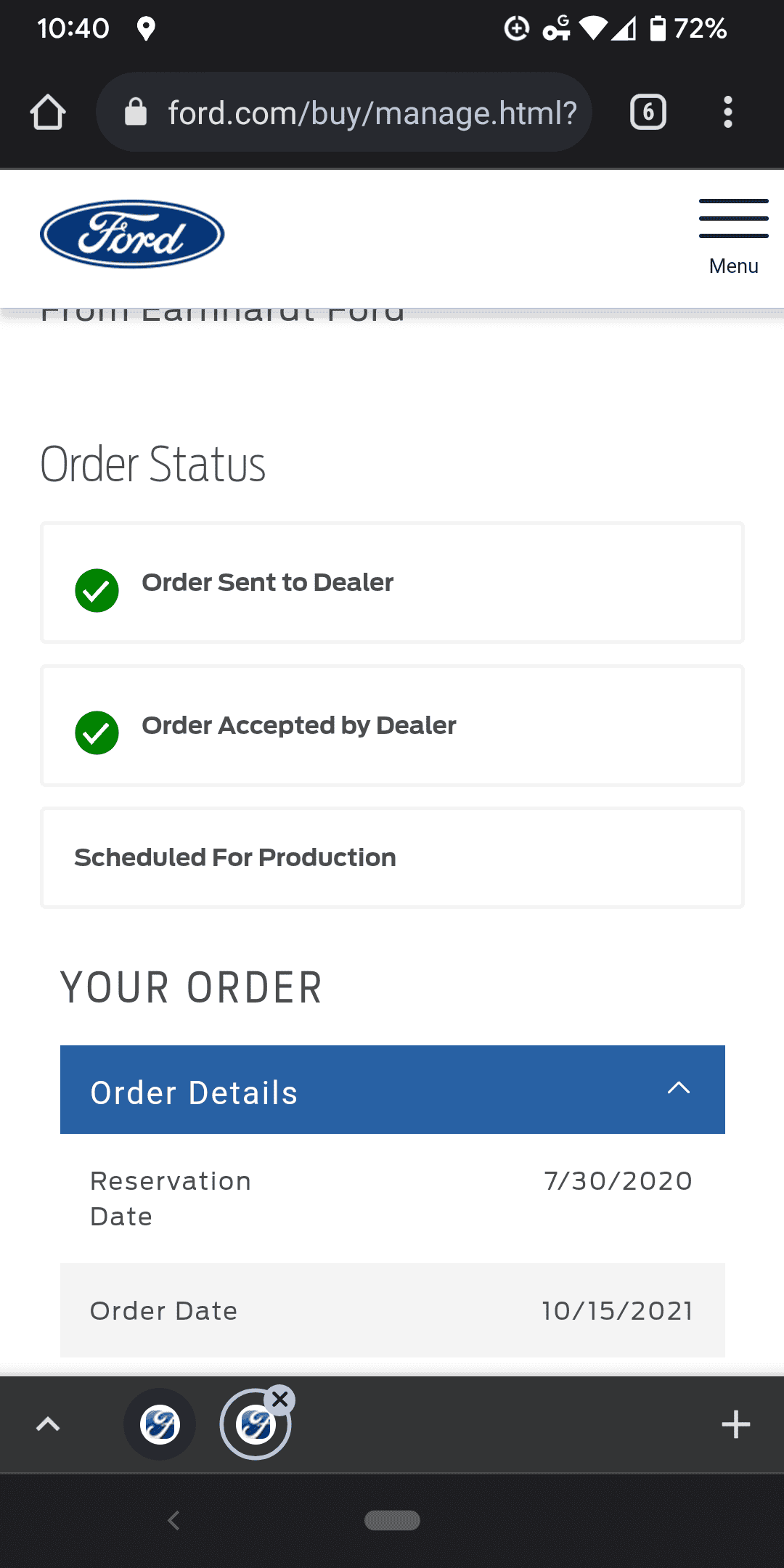 Ford Bronco Order tracker weird reorder notice? Screenshot_20220113-104033