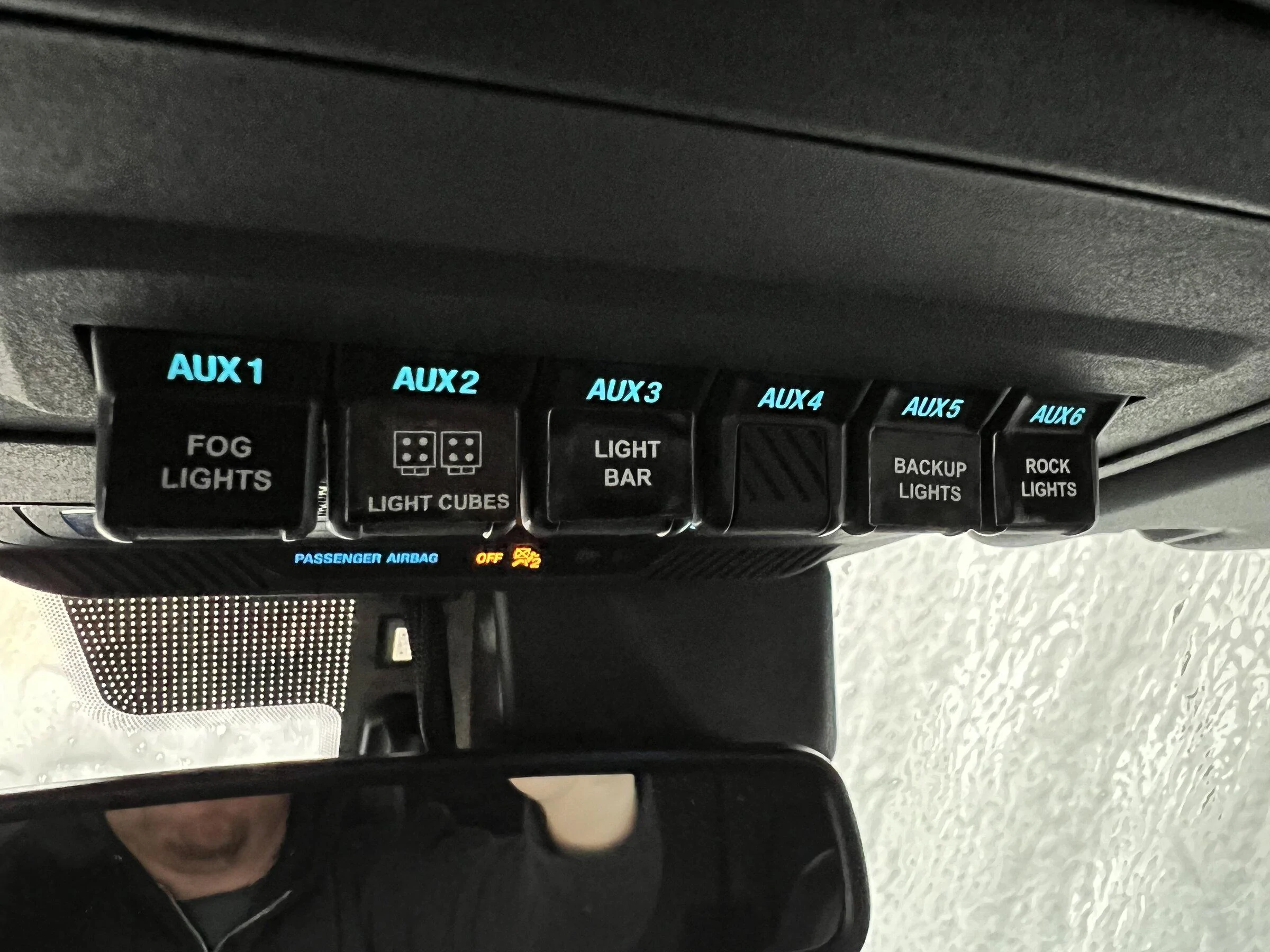 Ford Bronco Custom Aux Switch Labels / Stickers for 2021 Bronco IMG_1465
