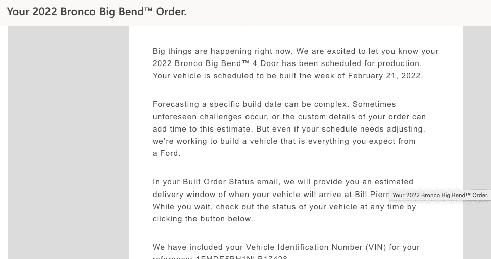 Ford Bronco 2/21/2022 Build Week Group productio