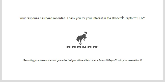 Ford Bronco Bronco Raptor Interest Email Received 1643062757167