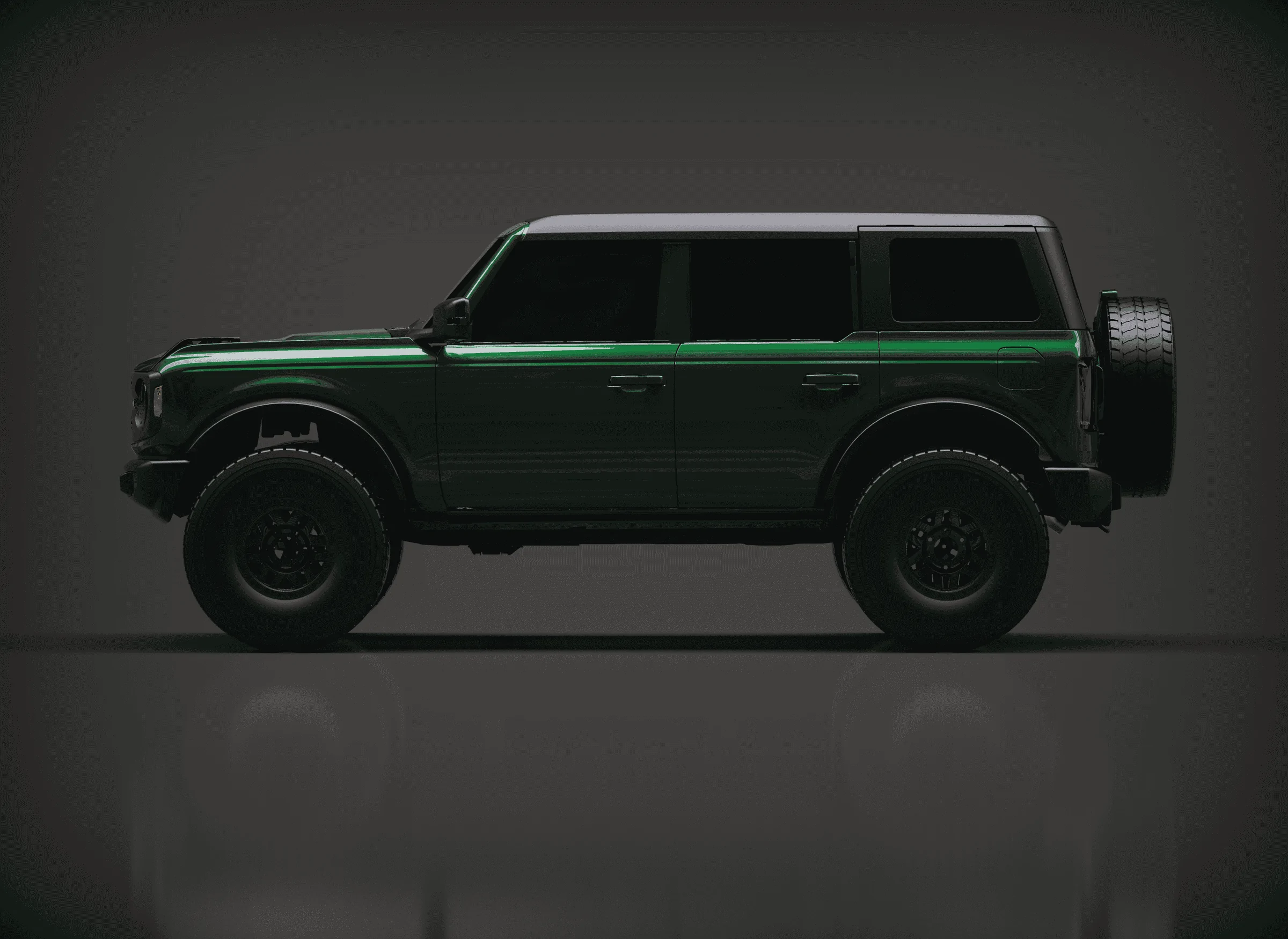 Ford Bronco ADV Bronco Hardtop Teaser - Part 4 ADV_FORD BRONCO_4dr-Stock_Side_Full Top_Shadow Black_Eruption Green