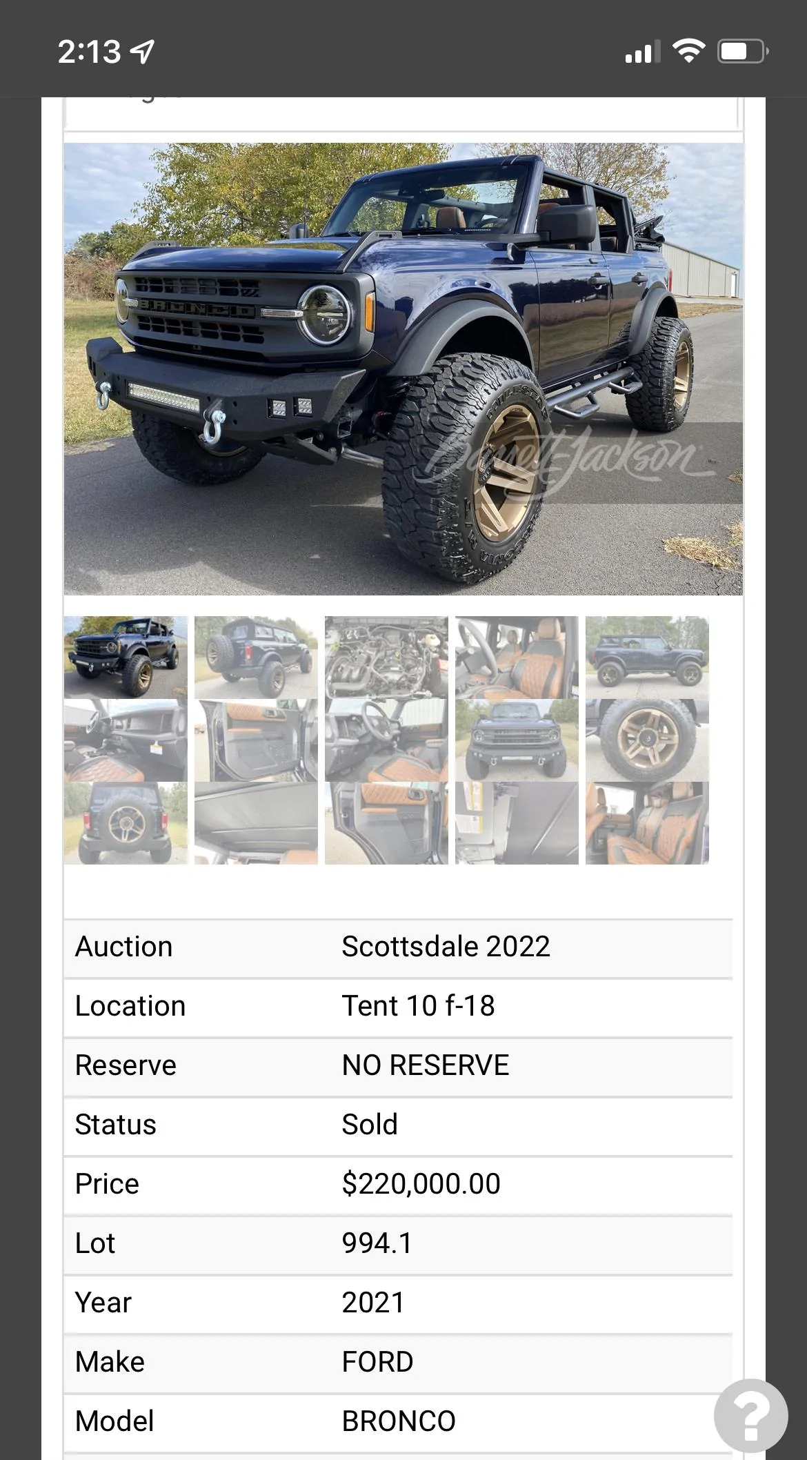 Ford Bronco Barrett Jackson sales today 88D4C0F2-8A28-4CC9-8333-E216745933FE