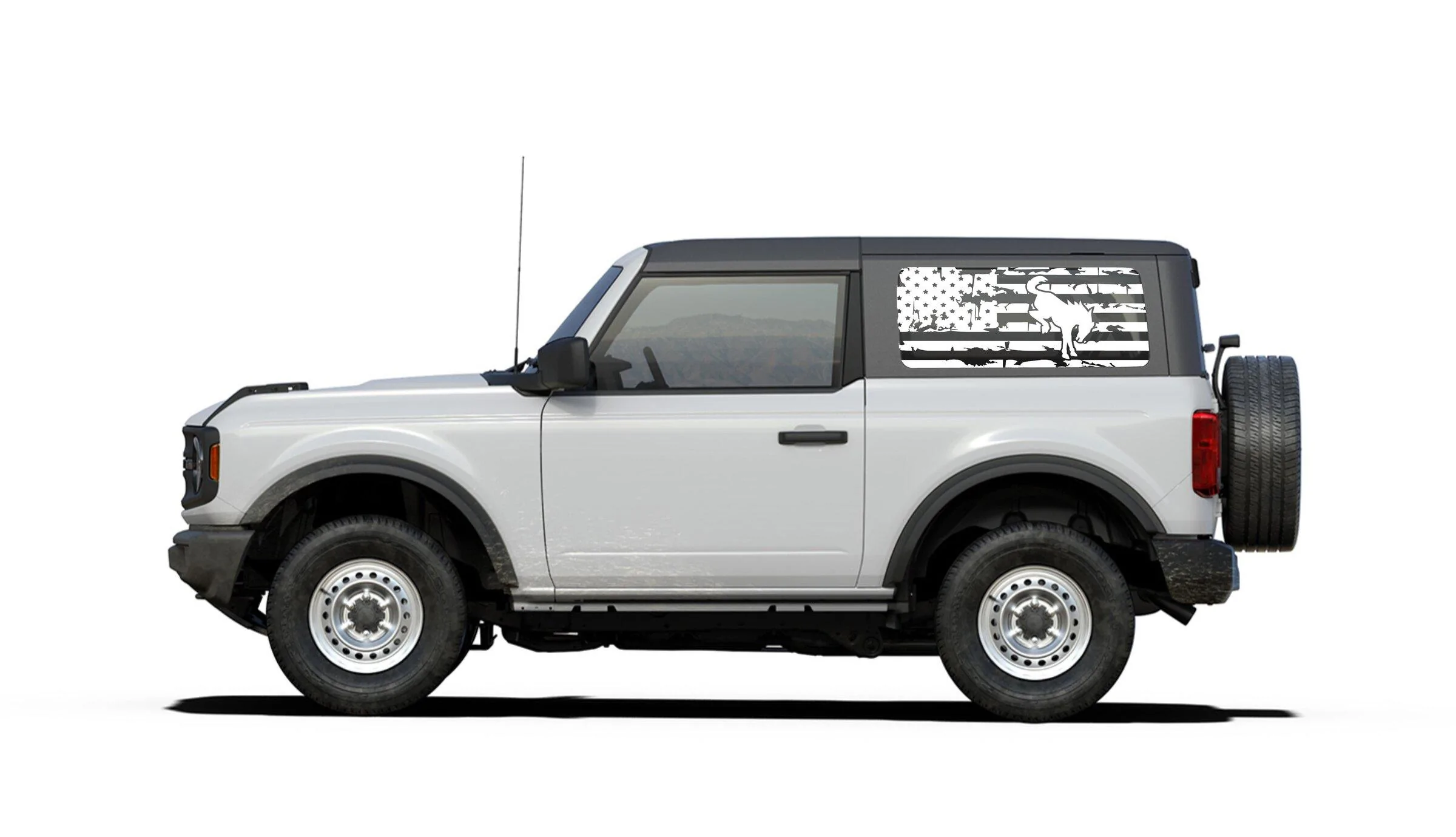 Ford Bronco Decals for hood, windows, and side stripes tattered horse2