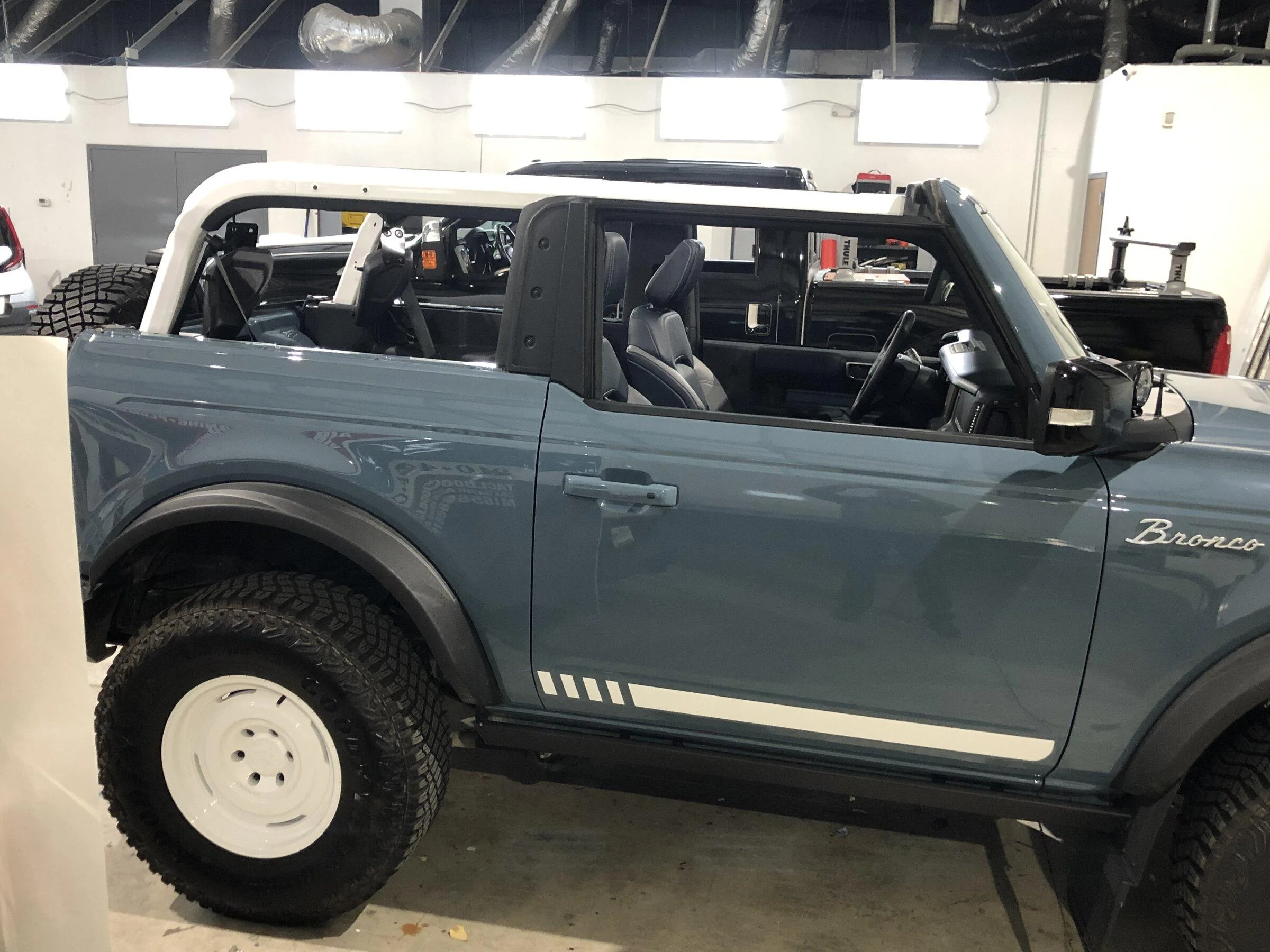 Ford Bronco Phase 1 Customizations: First Edition Area 51 - White Grille, Wheels, Mirrors, Stripes, Wrapped MIC Top C52064BE-5DAE-4153-93C5-FCA3C41F2472