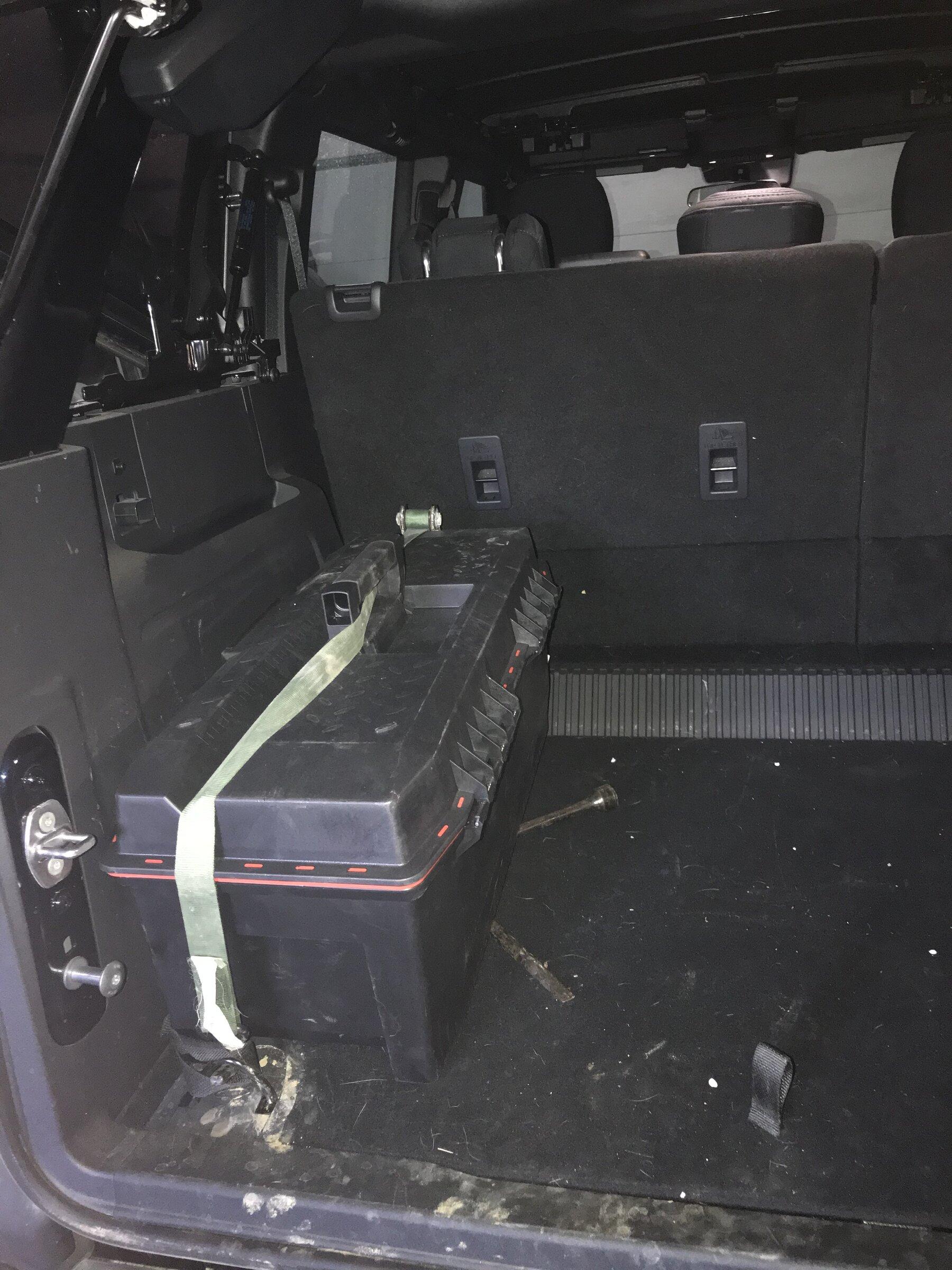 Ford Bronco Cheap Cargo Storage Idea ratched down tool box