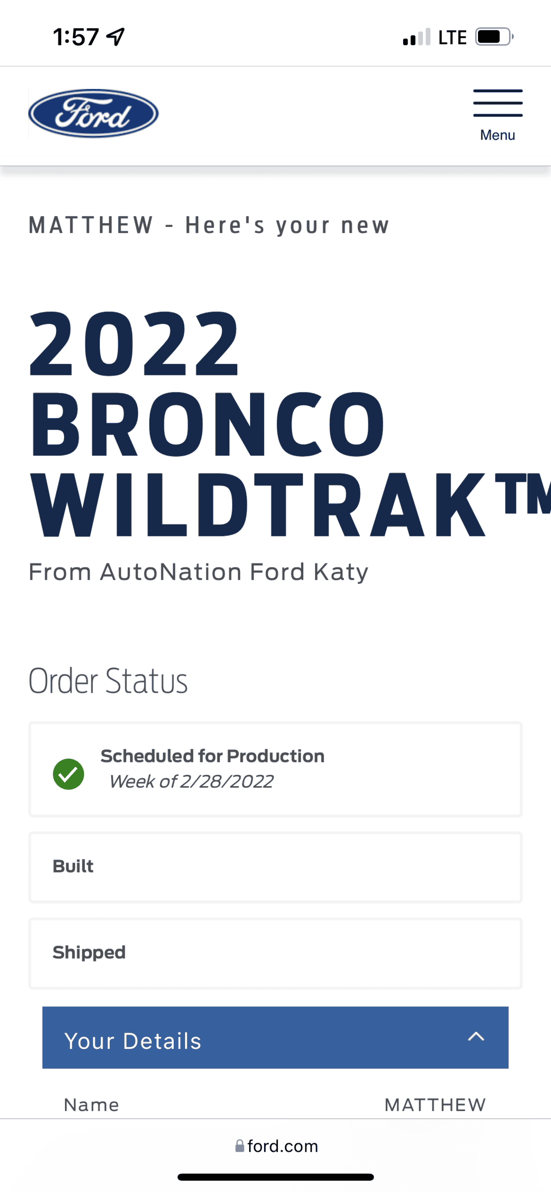 Ford Bronco 02/28/22 Build Week Thread 449A8571-1E46-4C01-A803-7CC8465134C5