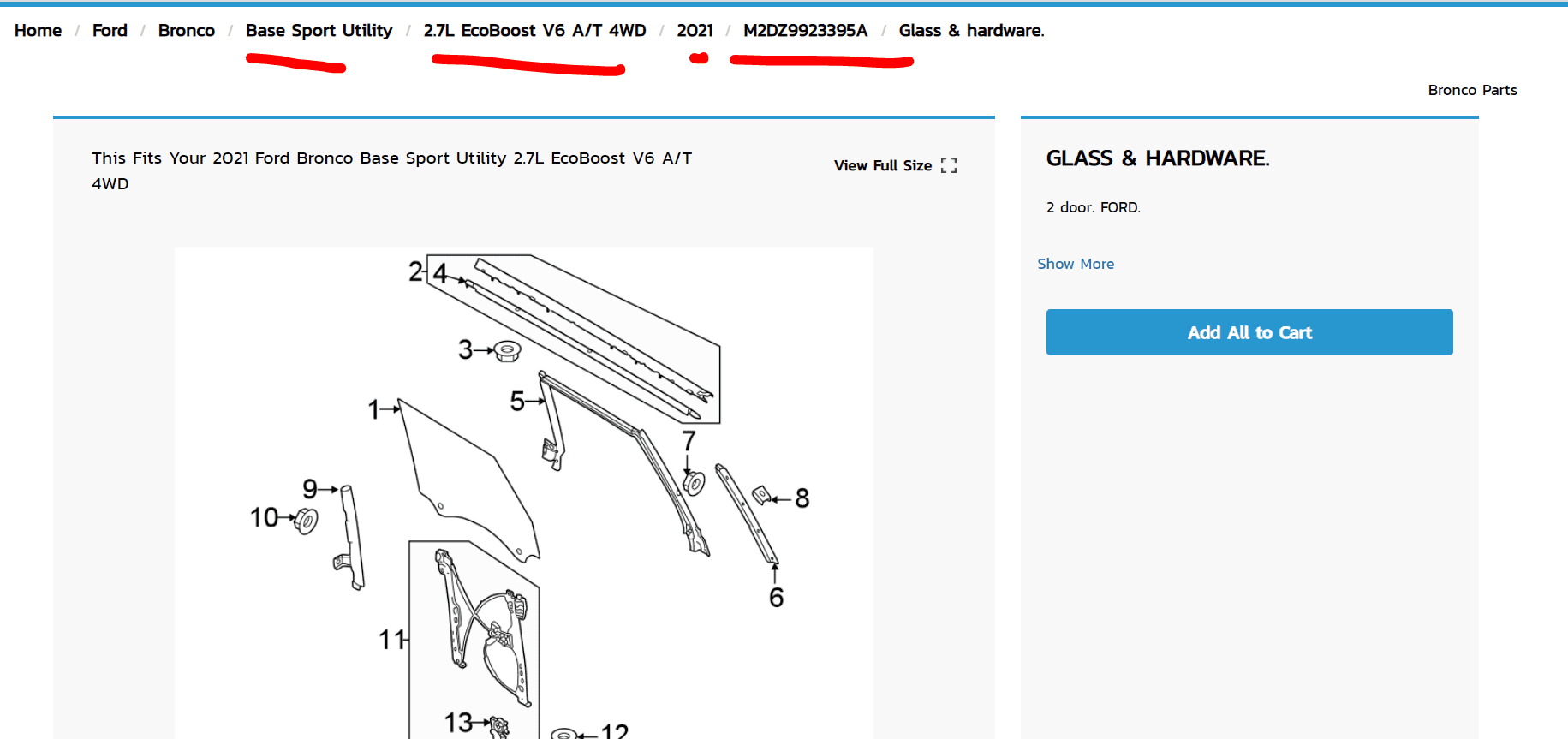 Ford Bronco Window function - replacement part number a mystery to Ford 1644092714206