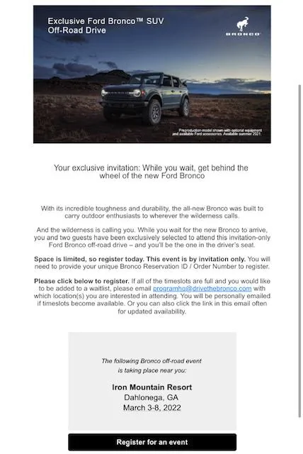 Ford Bronco Email invite: Exclusive Bronco Off-Road Drive @  Iron Mountain Resort, Dahlonega, GA [March 3-8] IMG_5499