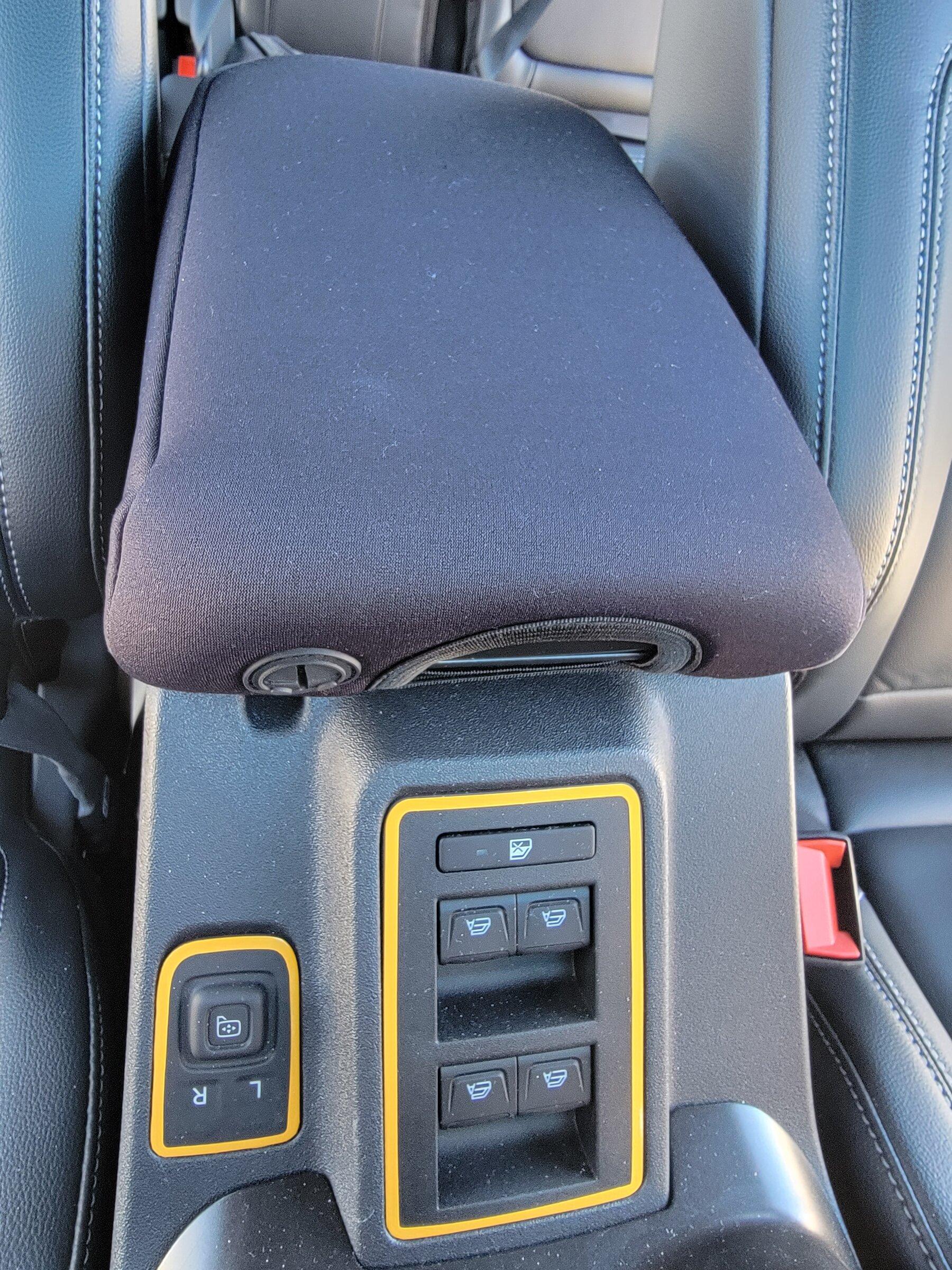 Ford Bronco Neoprene console lid cover installed 20220212_142634