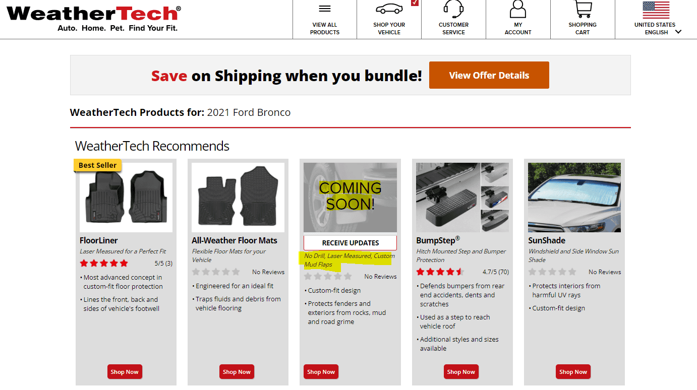 Ford Bronco Weathertech - Mud Flaps - "Coming Soon" on Website 1644862279625