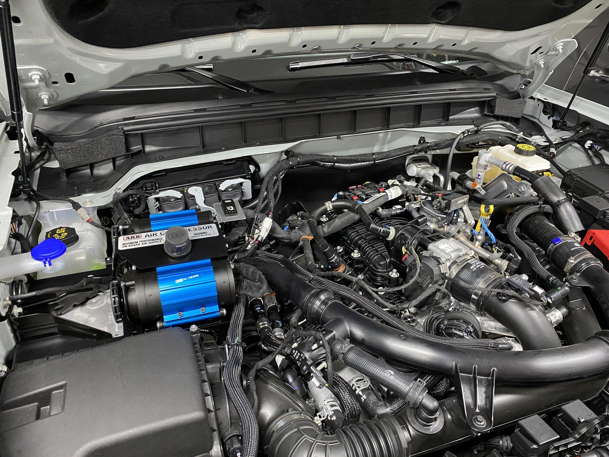 Ford Bronco AUX wiring suggestions and example ARB compressor installation overall.JPG