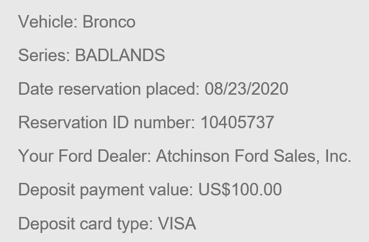 Ford Bronco Bronco Reservations Tracking List & Stats [Enter Yours!] BADLANDS