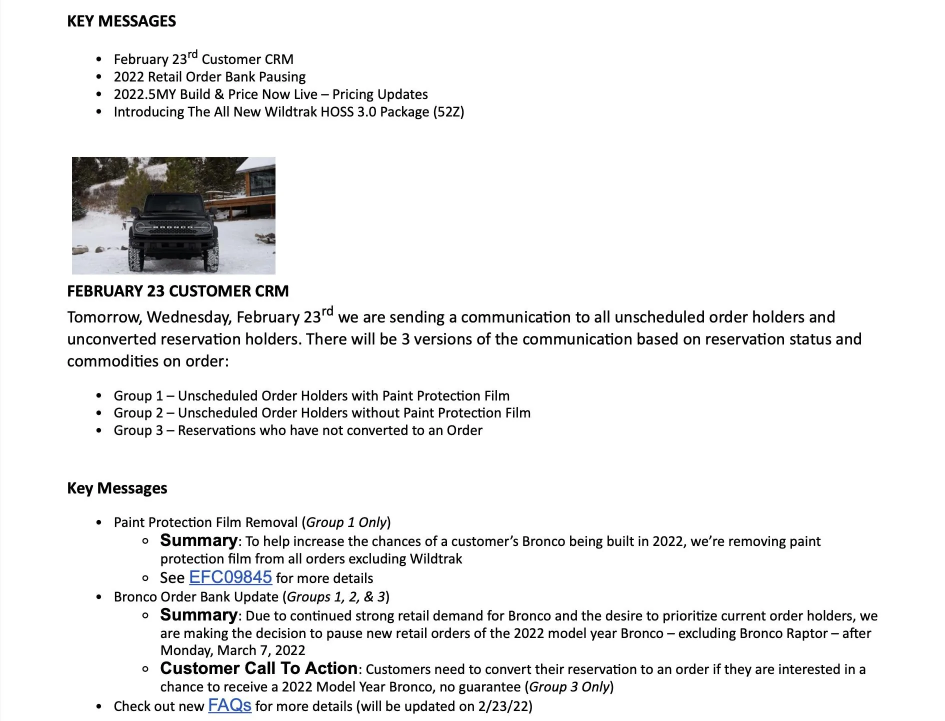 Ford Bronco 📄 New Bronco Orders Paused After March 7th, PPF Option Removed, HOSS 3.0 Package  [Updated With Official Memo Document] bronco dealer memo 6