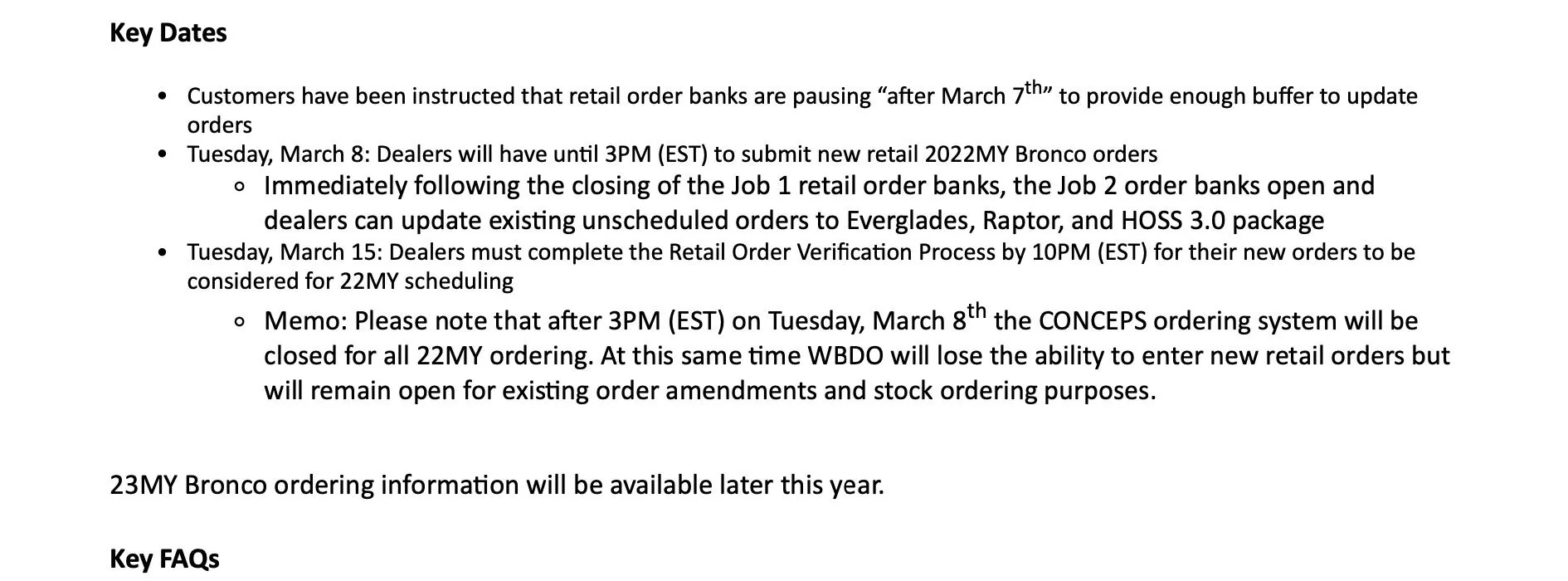 Ford Bronco 📄 New Bronco Orders Paused After March 7th, PPF Option Removed, HOSS 3.0 Package  [Updated With Official Memo Document] bronco dealer memo 4