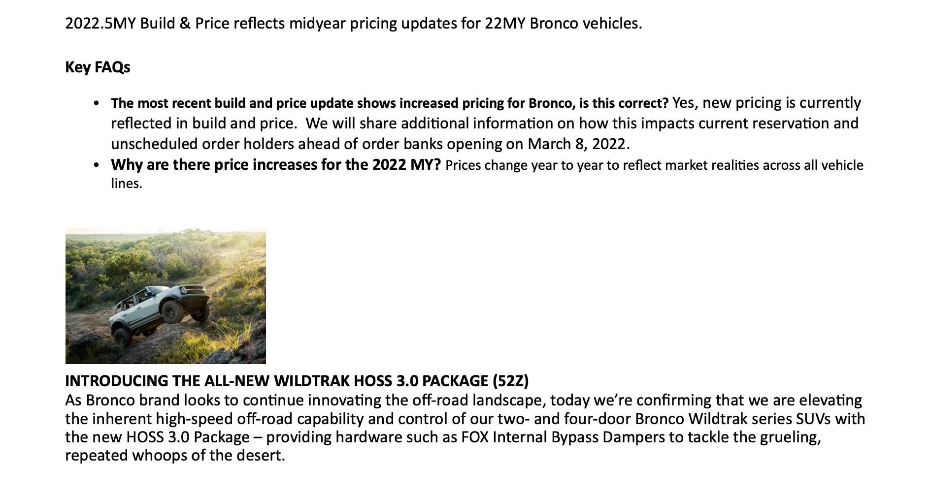 Ford Bronco 📄 New Bronco Orders Paused After March 7th, PPF Option Removed, HOSS 3.0 Package  [Updated With Official Memo Document] bronco dealer memo 2