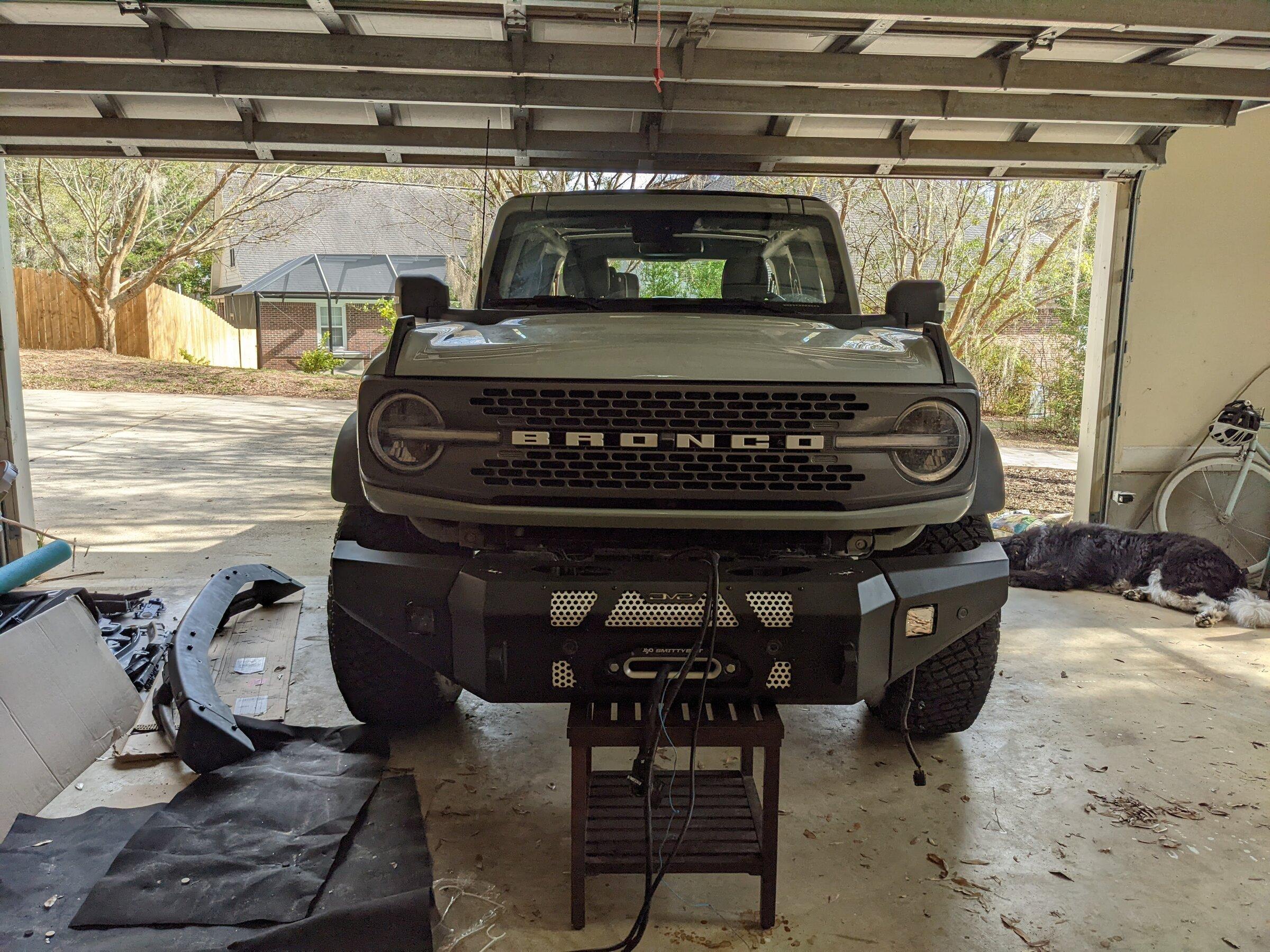 Ford Bronco DV8 MTO Front Bumper Installation, ACC Relocation, Parking Sensor Transfer, and Winch Mounting PXL_20220223_193633170.MP
