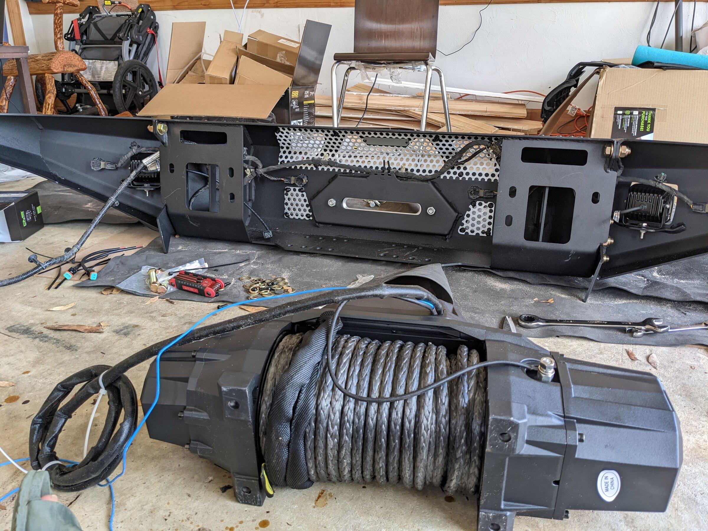 Ford Bronco DV8 MTO Front Bumper Installation, ACC Relocation, Parking Sensor Transfer, and Winch Mounting PXL_20220223_175201029