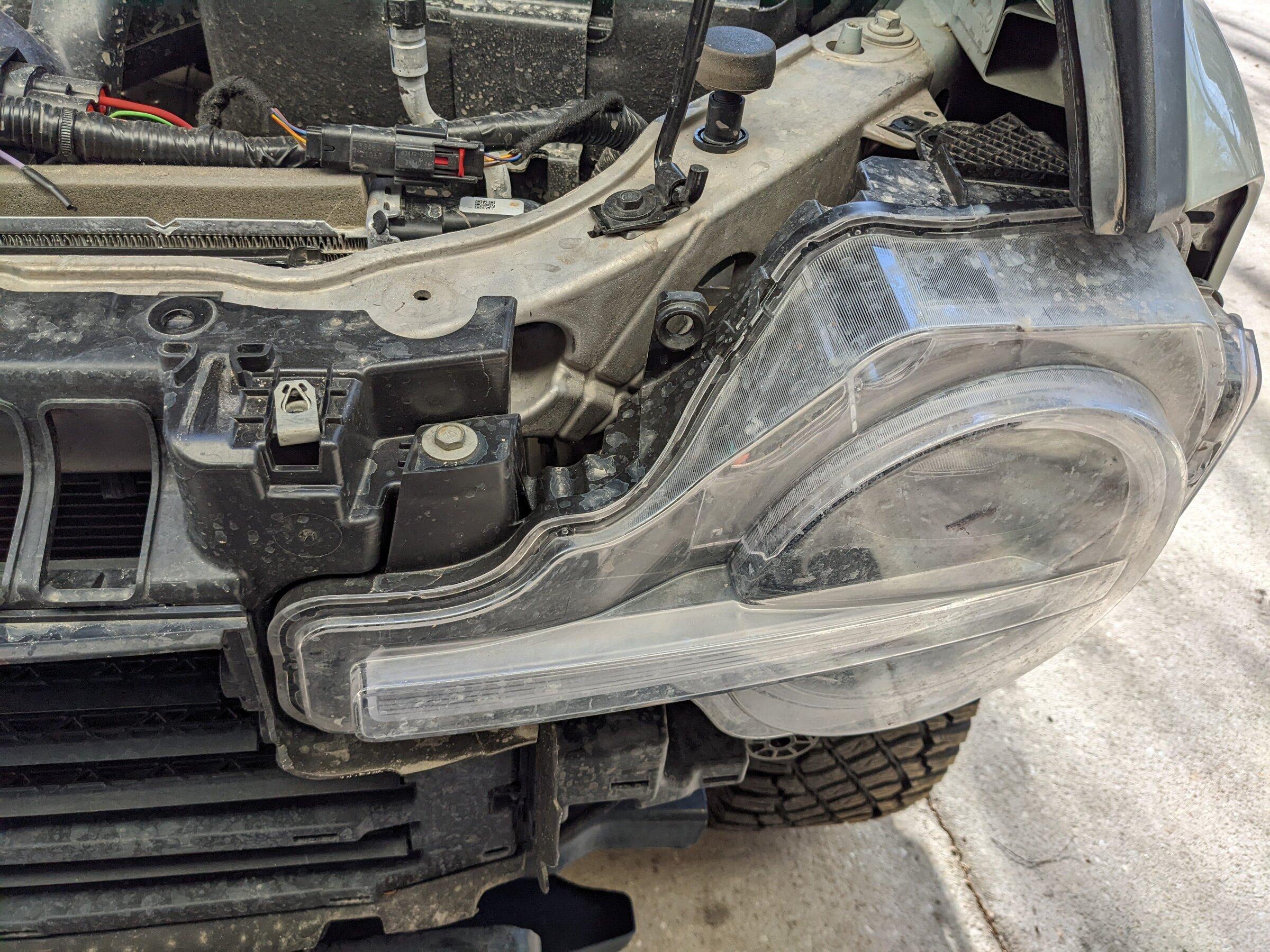 Ford Bronco DV8 MTO Front Bumper Installation, ACC Relocation, Parking Sensor Transfer, and Winch Mounting PXL_20220222_143305393