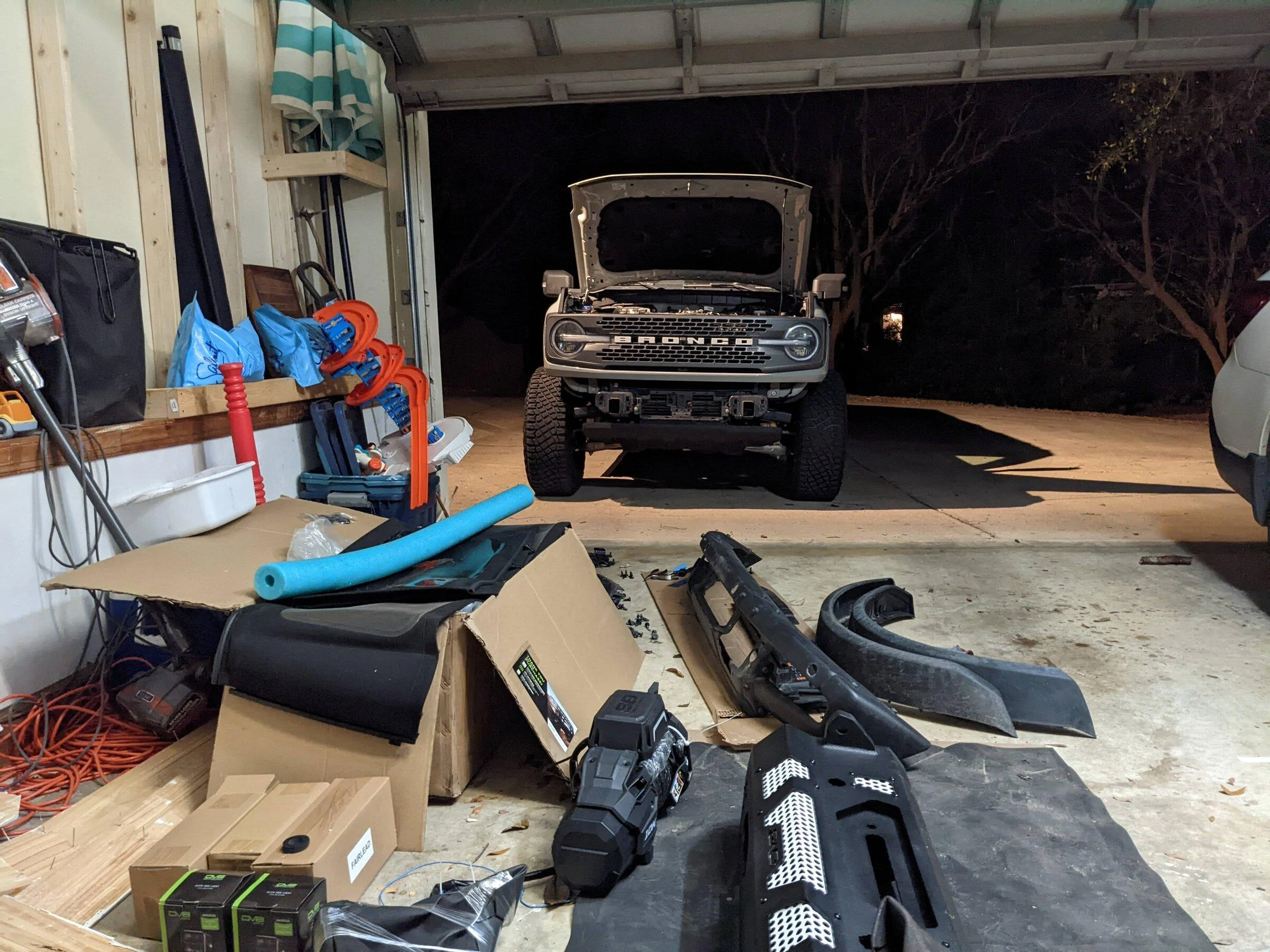 Ford Bronco DV8 MTO Front Bumper Installation, ACC Relocation, Parking Sensor Transfer, and Winch Mounting PXL_20220222_043553288