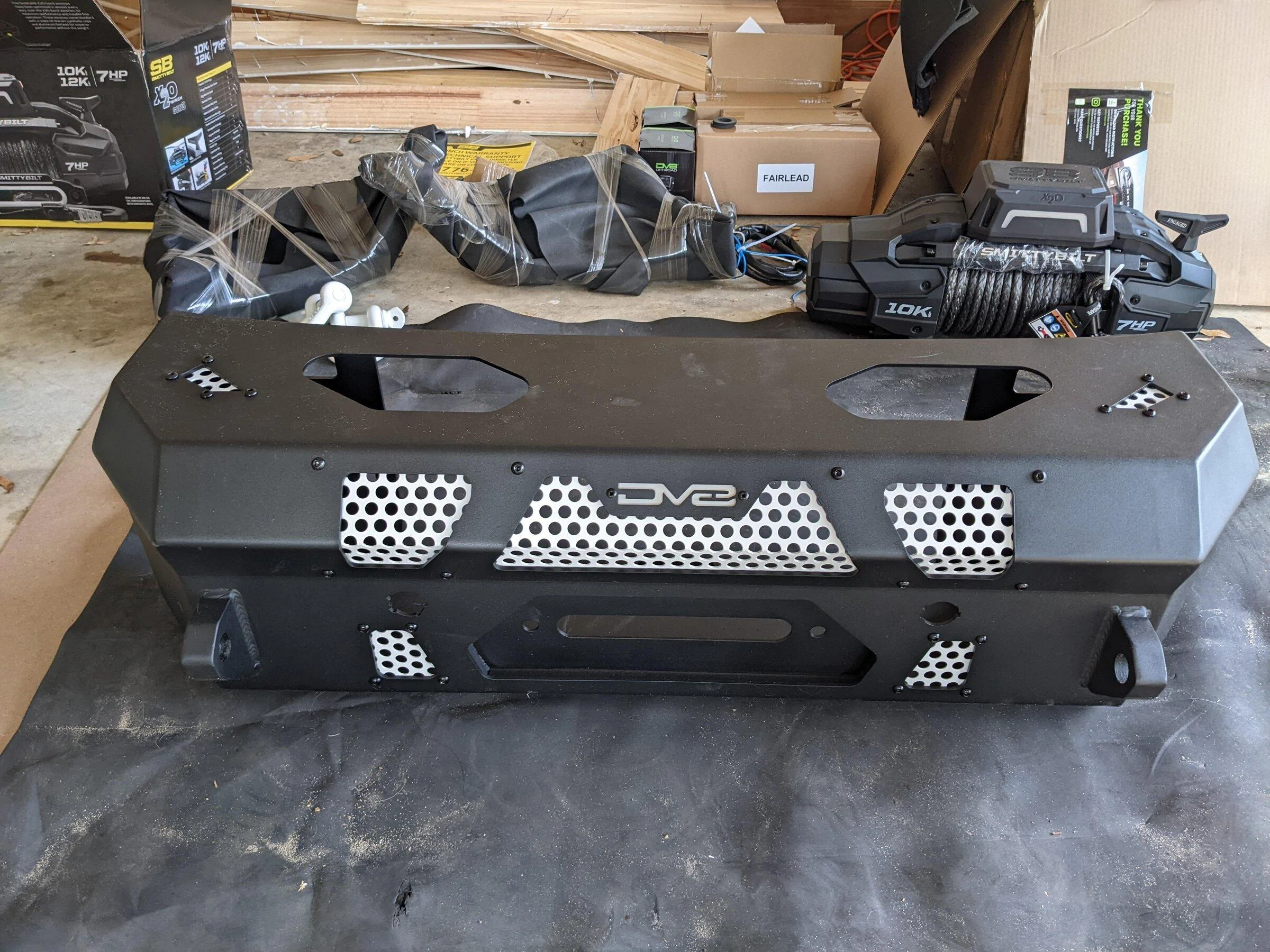 Ford Bronco DV8 MTO Front Bumper Installation, ACC Relocation, Parking Sensor Transfer, and Winch Mounting PXL_20220221_210710318