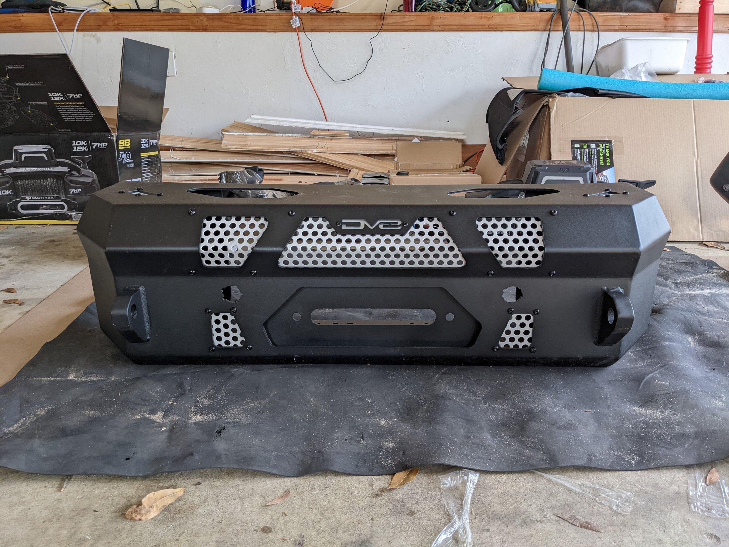 Ford Bronco DV8 MTO Front Bumper Installation, ACC Relocation, Parking Sensor Transfer, and Winch Mounting PXL_20220221_210703395