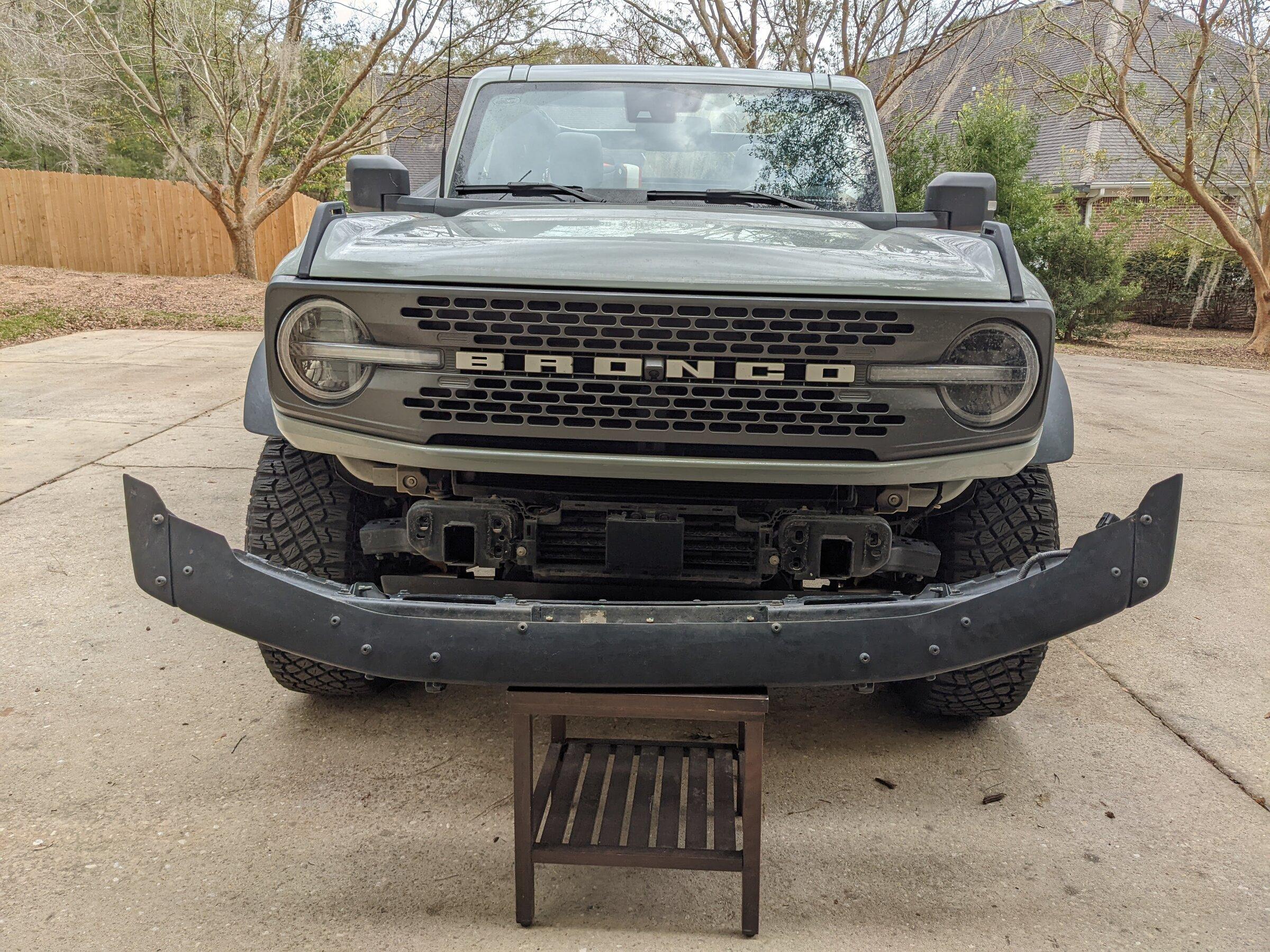 Ford Bronco DV8 MTO Front Bumper Installation, ACC Relocation, Parking Sensor Transfer, and Winch Mounting PXL_20220221_185406458.MP