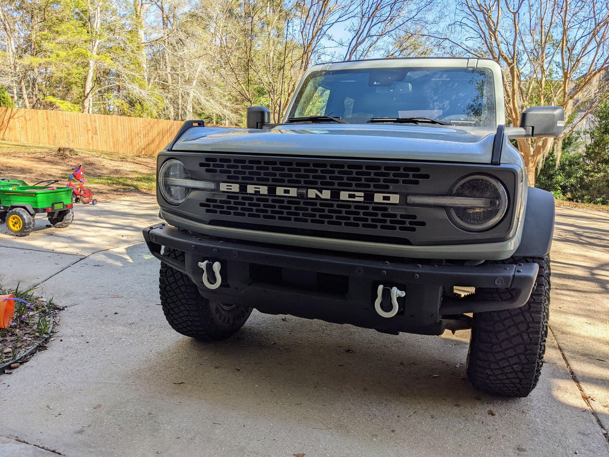 Ford Bronco DV8 MTO Front Bumper Installation, ACC Relocation, Parking Sensor Transfer, and Winch Mounting PXL_20220219_202728152