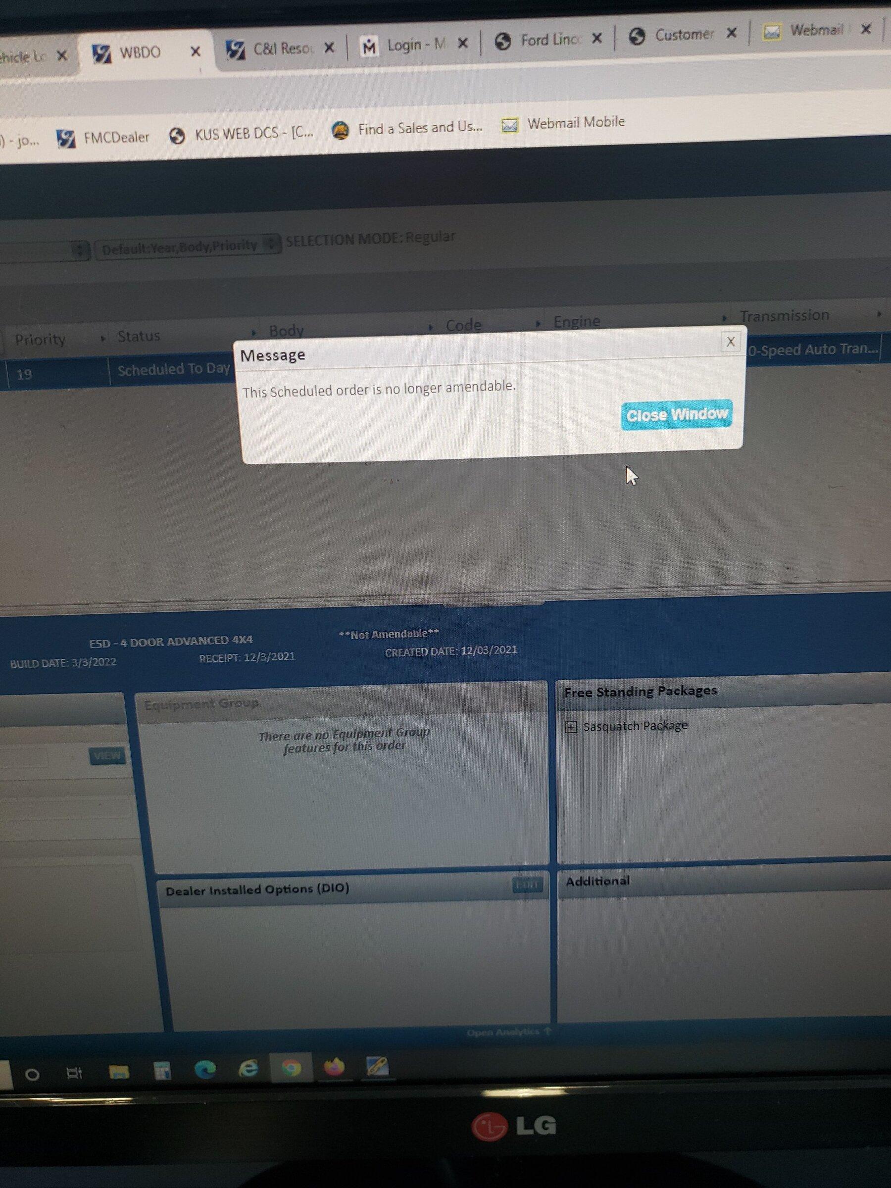 Ford Bronco Dealer;  Ford will not allow order change. -2474272357019712171