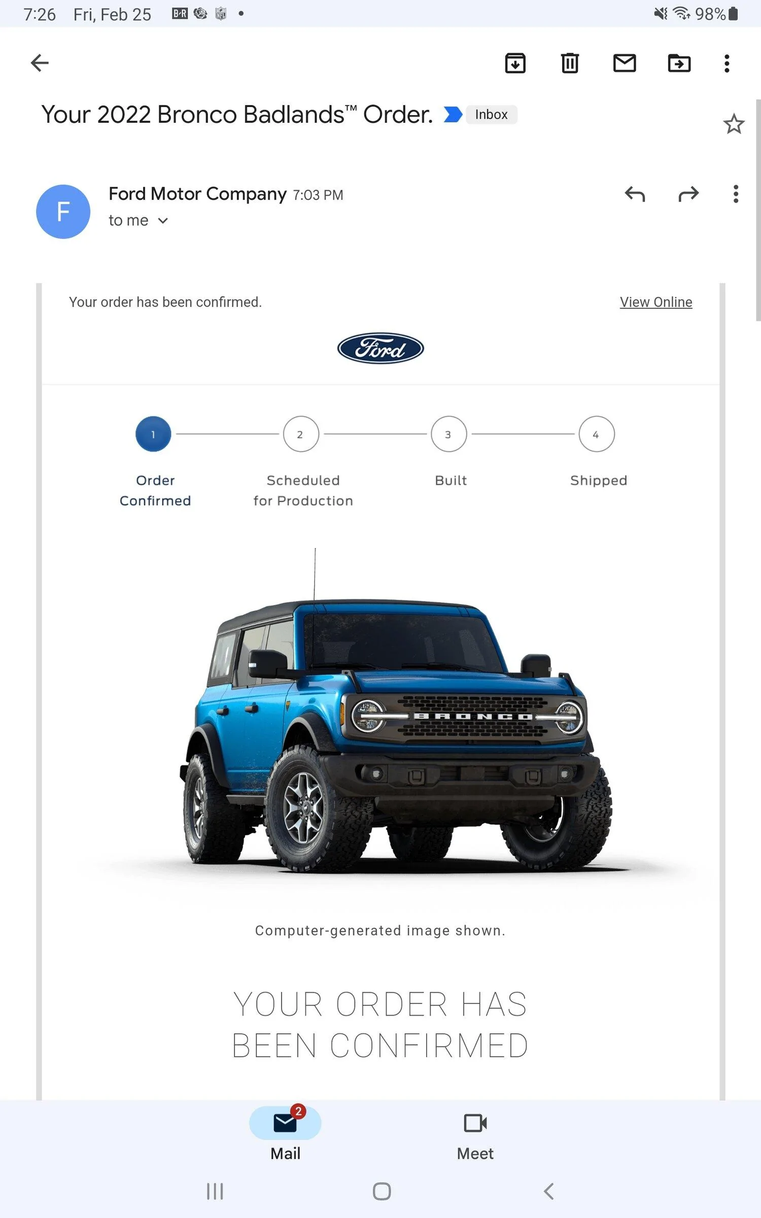 Ford Bronco VELOCITY BLUE Bronco Club Screenshot_20220225-192649_Gmail