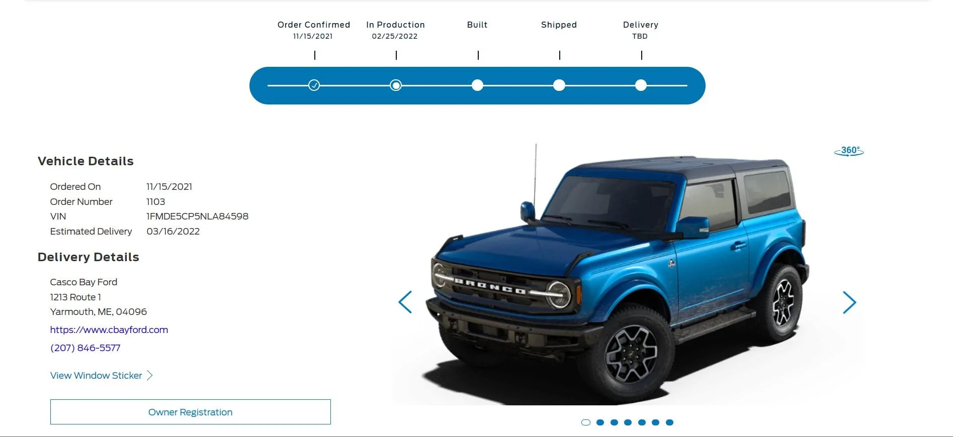 Ford Bronco 2/21/2022 Build Week Group Delivery Dat