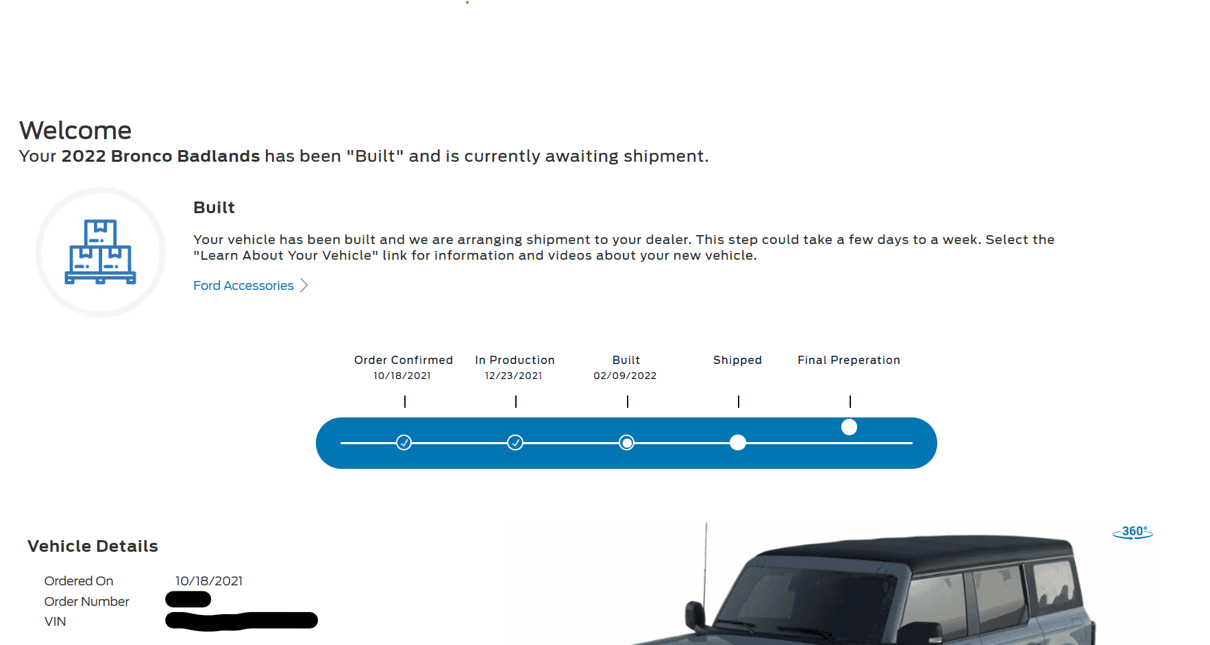 Ford Bronco Reservation link vs pizza tracker discrepancy 1646243936046-
