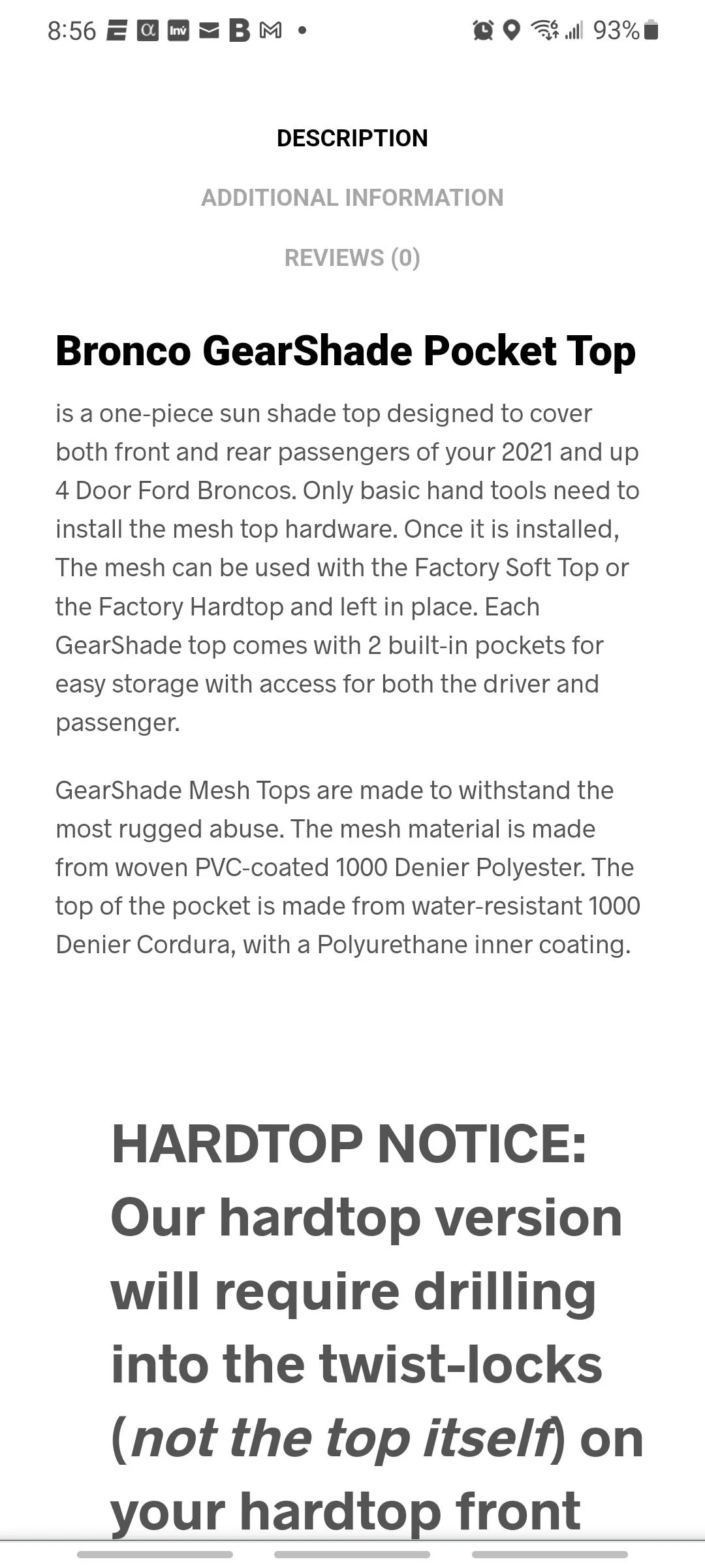 Ford Bronco GearShade Mesh Top HARDTOP VERSION! Screenshot_20220304-085642_Chrom