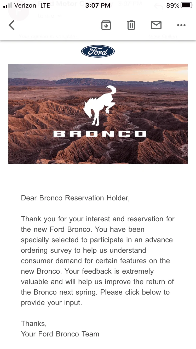 Ford Bronco Potential Package (+ Sasquatch) Pricing Previewed in Bronco Reservation Survey Email 06A43D83-1F6C-434F-9ACC-8C63585DDA96