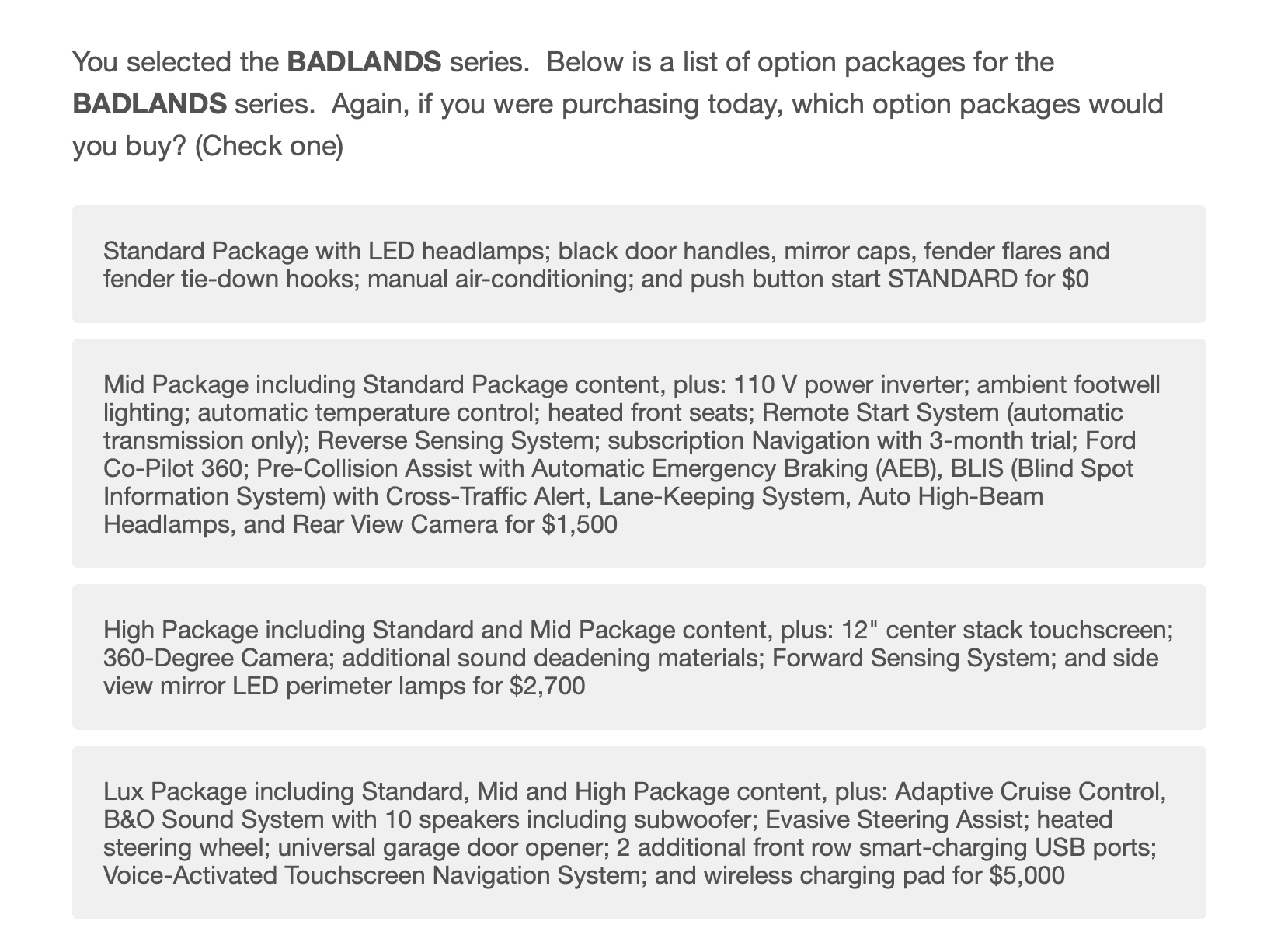 Ford Bronco Potential Package (+ Sasquatch) Pricing Previewed in Bronco Reservation Survey Email Messages Image(1612159612)