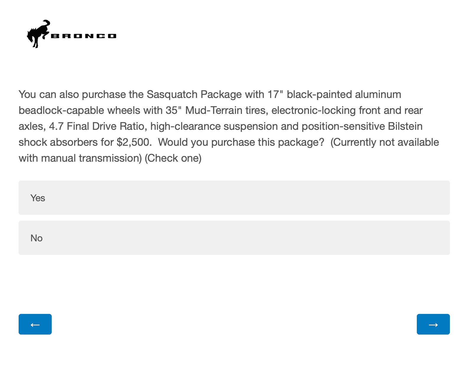 Ford Bronco Potential Package (+ Sasquatch) Pricing Previewed in Bronco Reservation Survey Email Messages Image(4099786994)