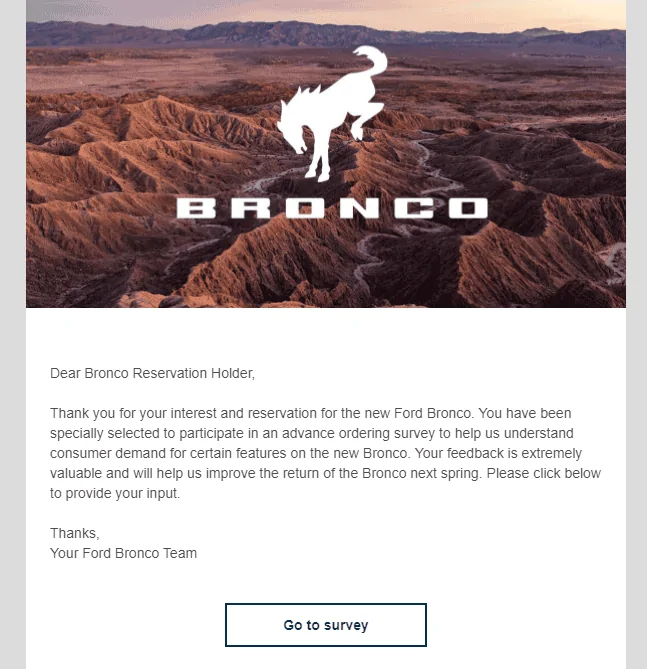 Ford Bronco Potential Package (+ Sasquatch) Pricing Previewed in Bronco Reservation Survey Email 1598382547838