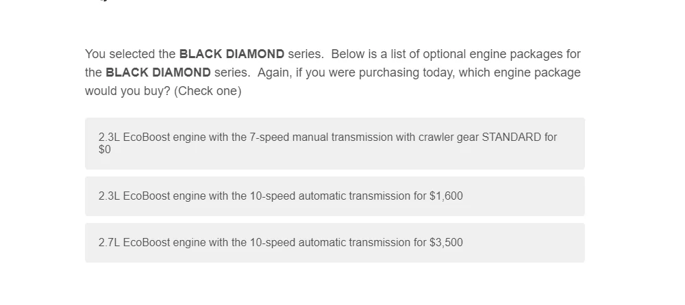 Ford Bronco Potential Package (+ Sasquatch) Pricing Previewed in Bronco Reservation Survey Email 1598382717908