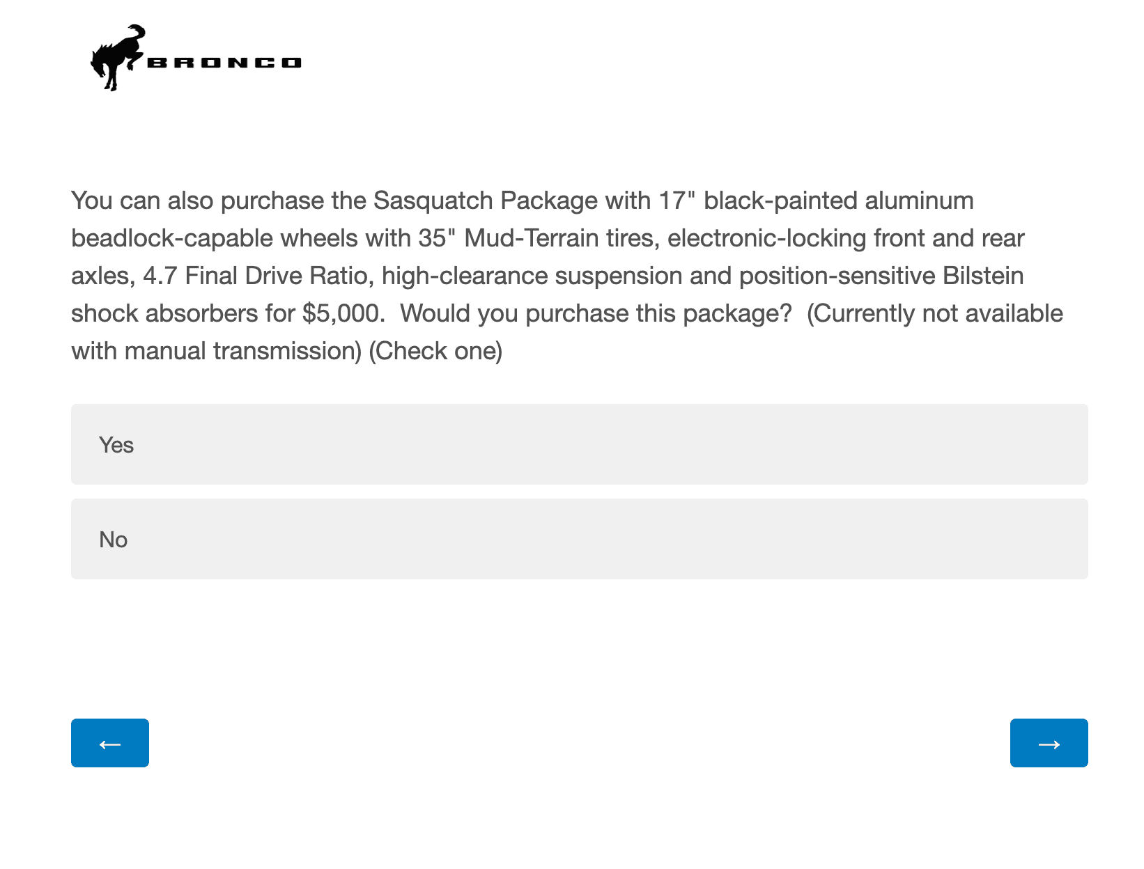 Ford Bronco Potential Package (+ Sasquatch) Pricing Previewed in Bronco Reservation Survey Email Screen Shot 2020-08-25 at 2.10.36 PM