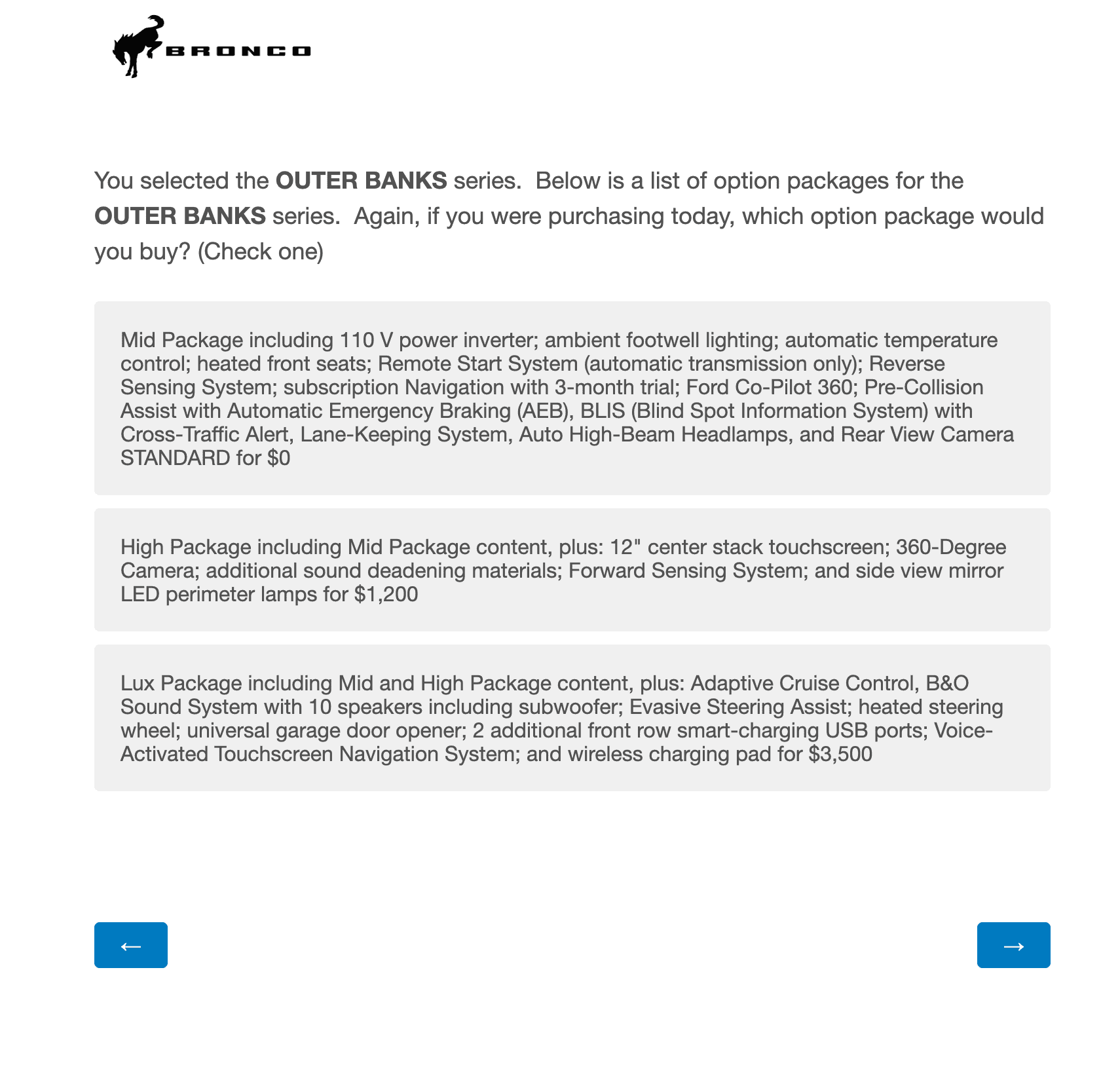 Ford Bronco Potential Package (+ Sasquatch) Pricing Previewed in Bronco Reservation Survey Email Screen Shot 2020-08-25 at 2.09.57 PM