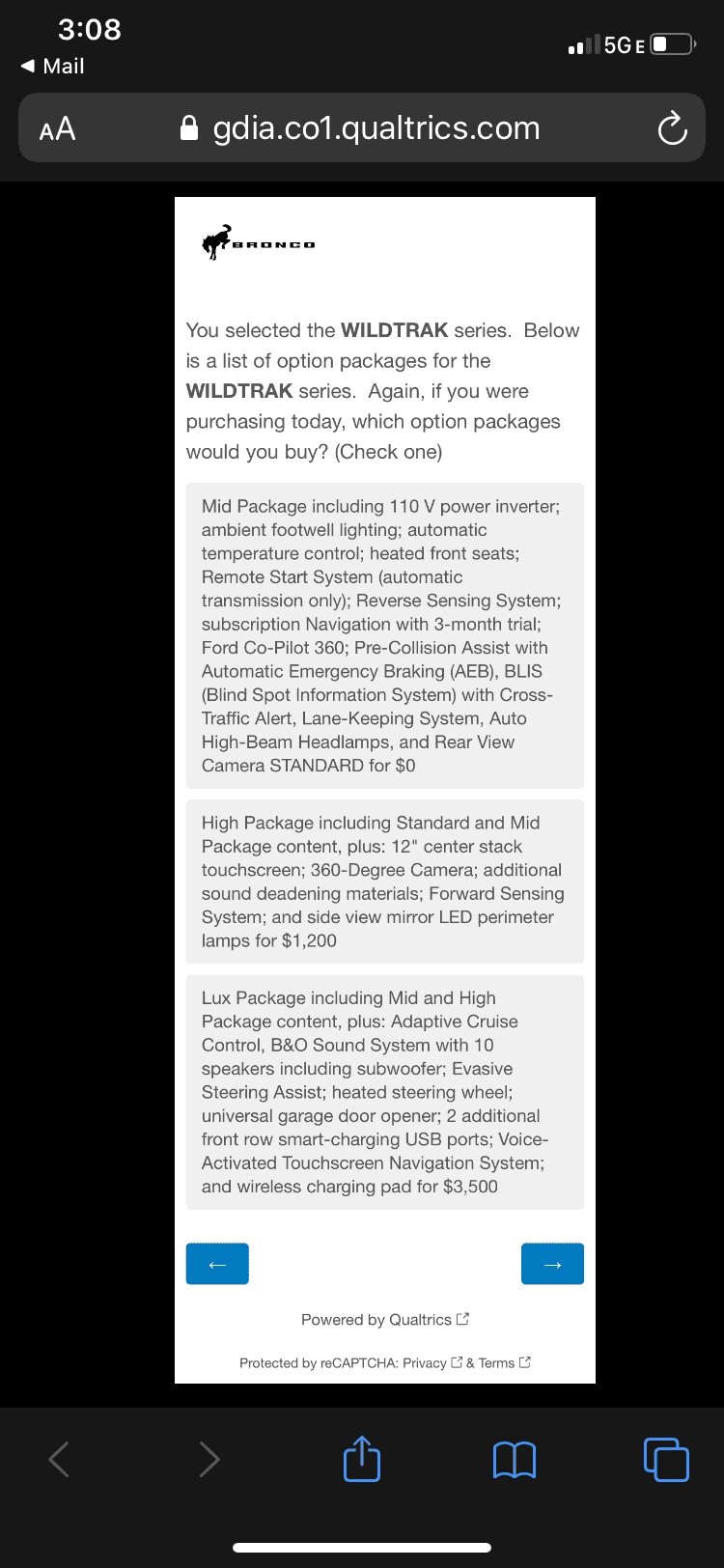Ford Bronco Potential Package (+ Sasquatch) Pricing Previewed in Bronco Reservation Survey Email 56578696-EA52-43E6-80D2-20C82CF253B3